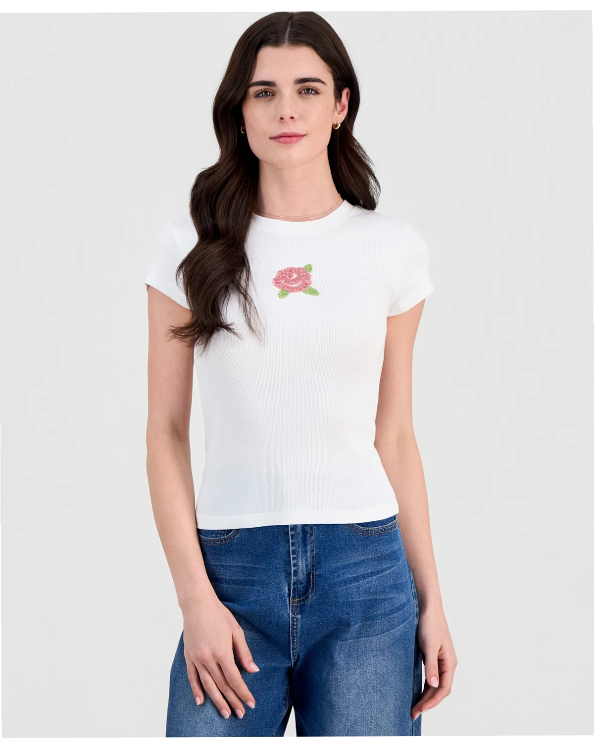 Juniors' Beaded Crewneck T-Shirt