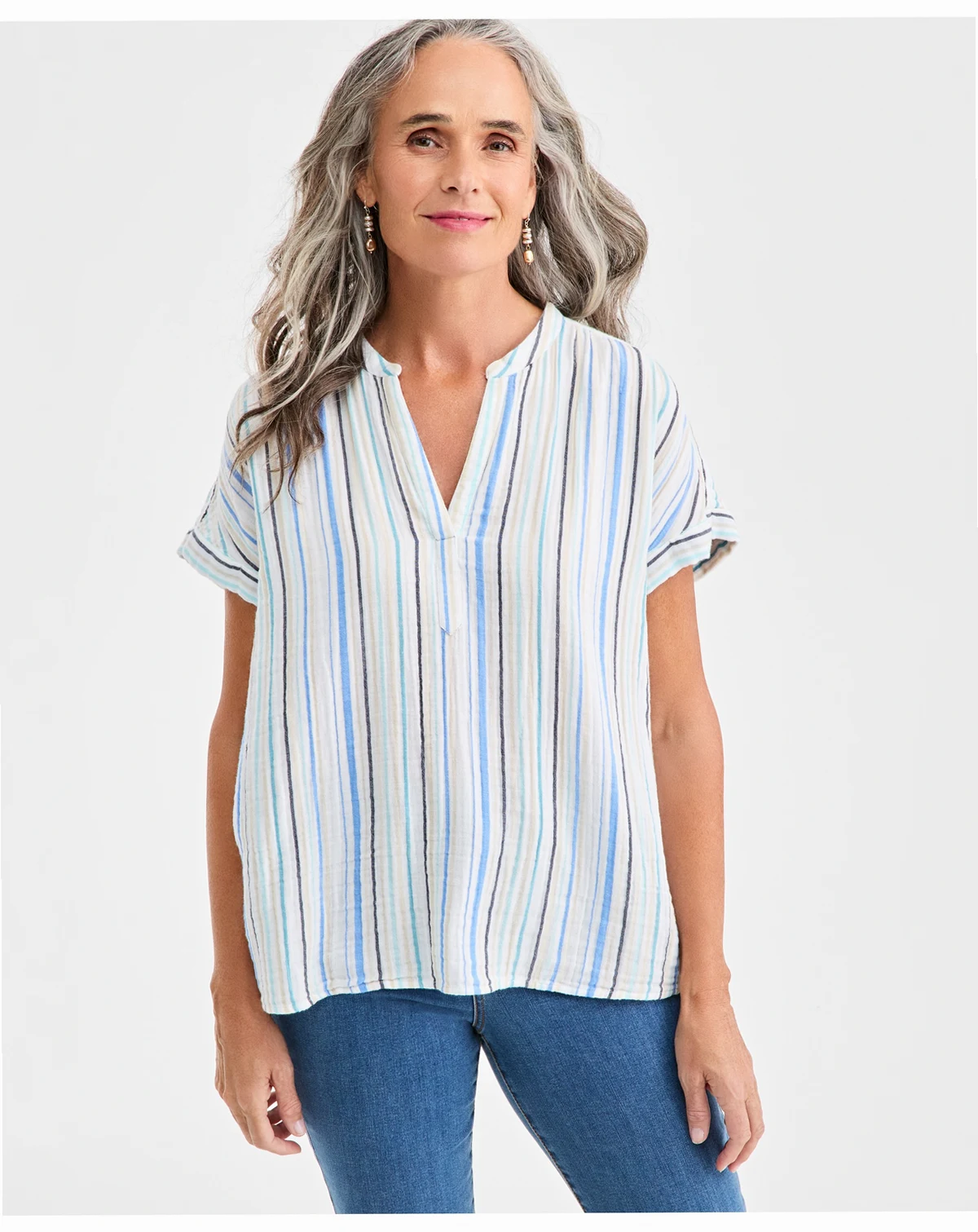 Women's Cotton Gauze Split-Neck Dolman-Sleeve Shirt, Macy's Exclusive