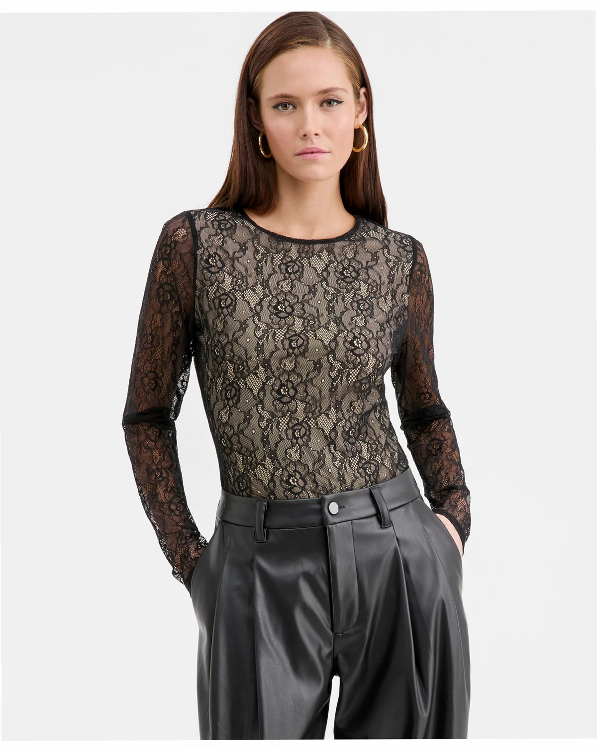 Women's Long-Sleeve Lace Thong Bodysuit, Macy's Exclusive