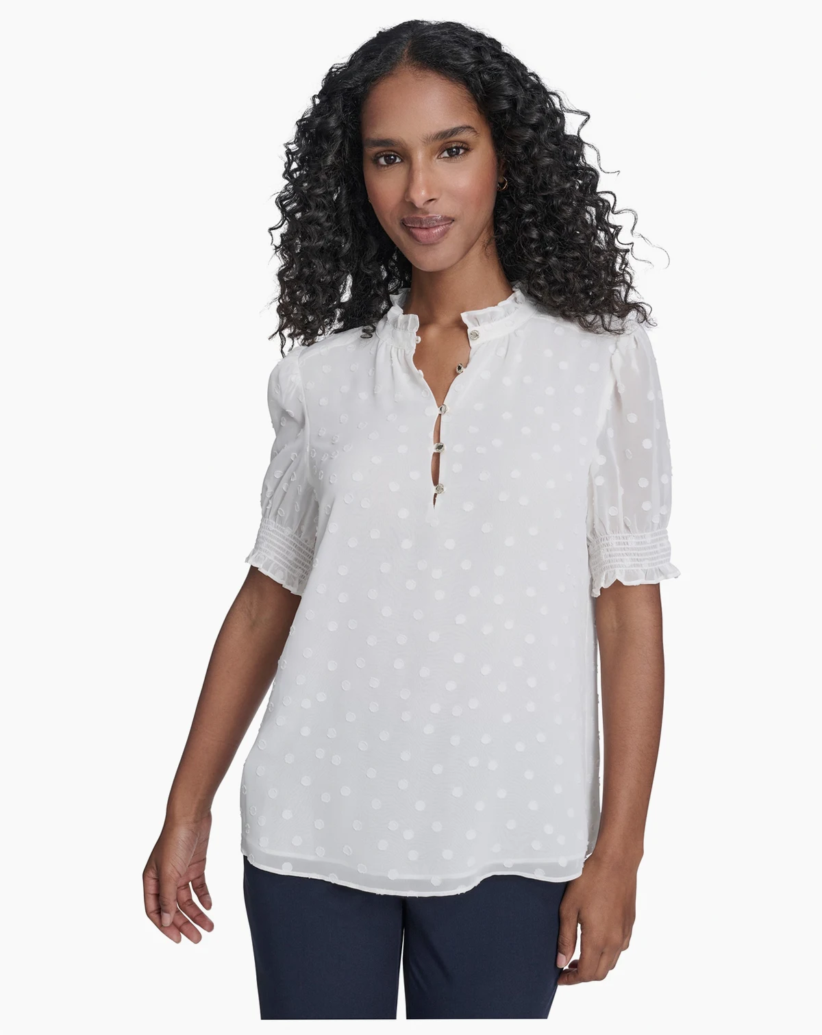 Women's Clip Dot Ruffle Popover Top