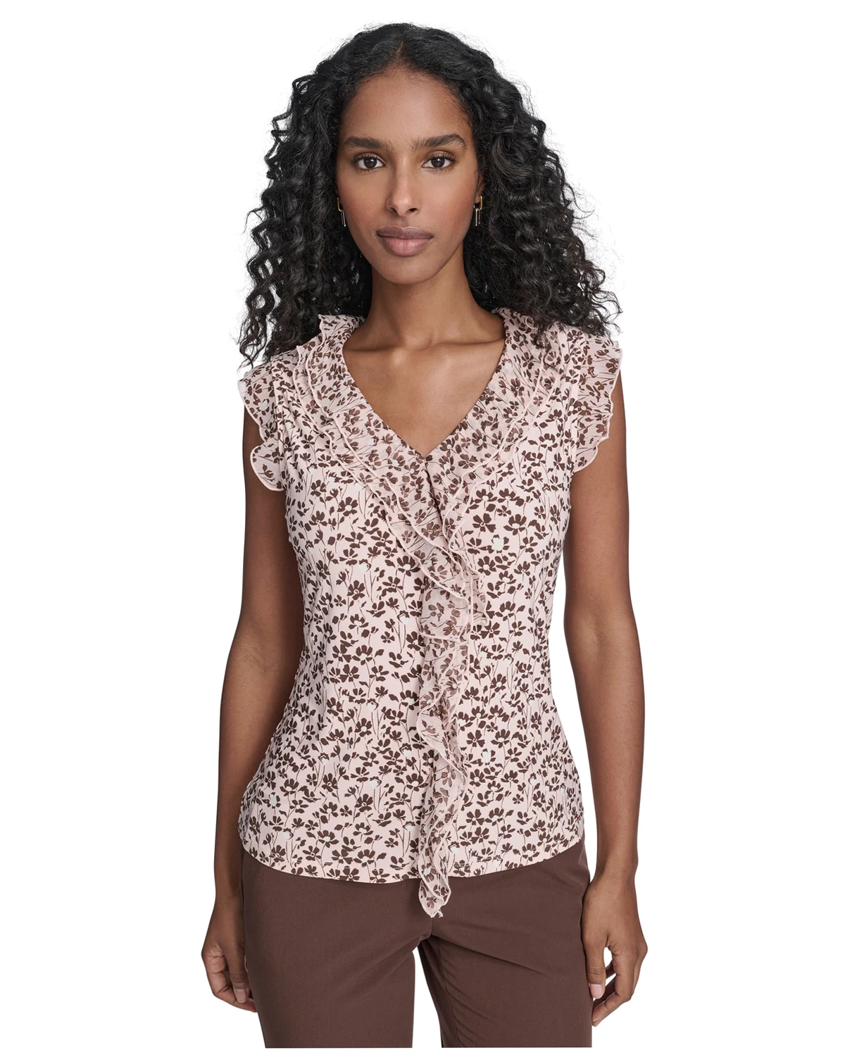 Women's Blossom Floral Mixed Media Ruffle Top