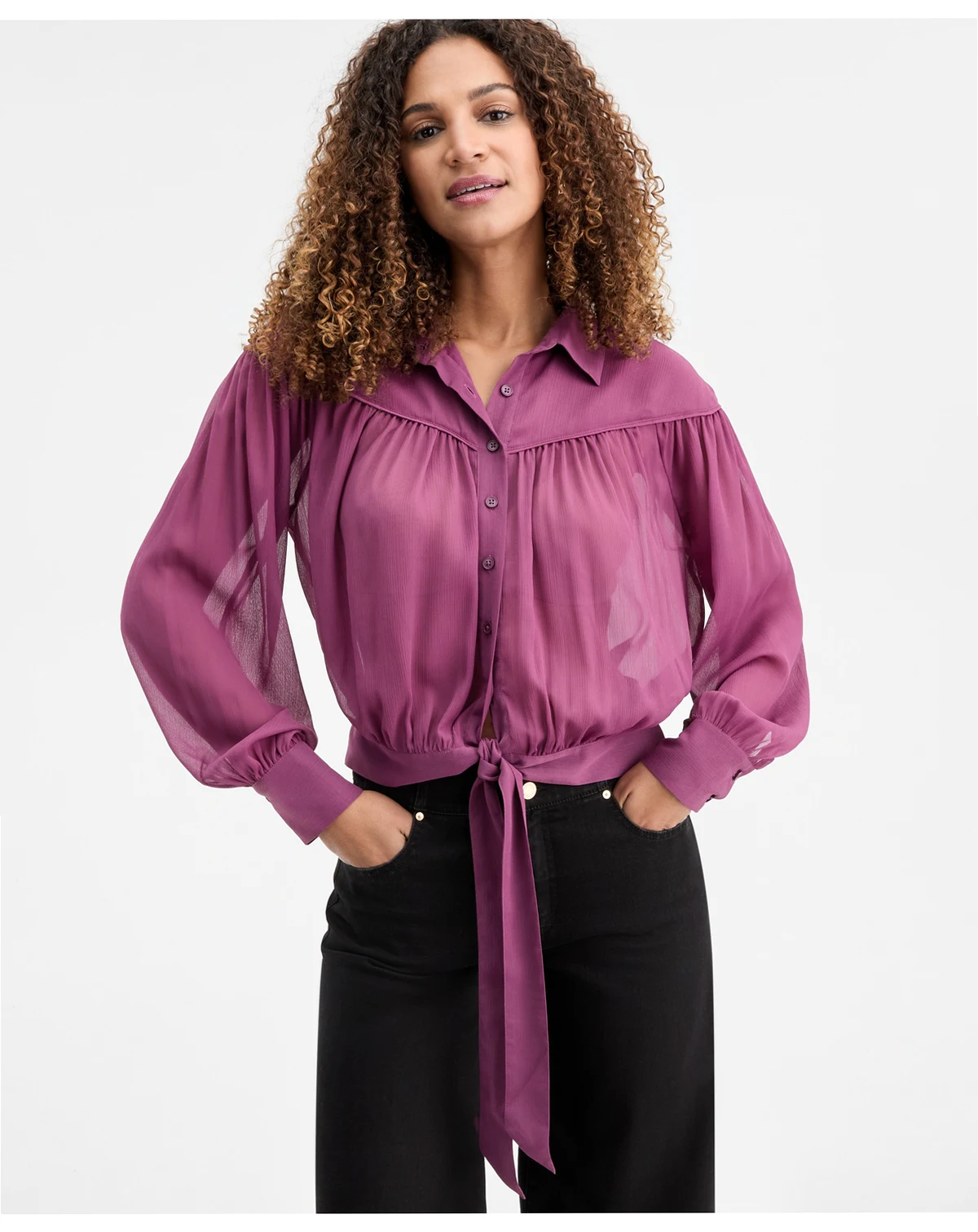Women's Crinkle Chiffon Tie-Hem Blouse, Macy's Exclusive