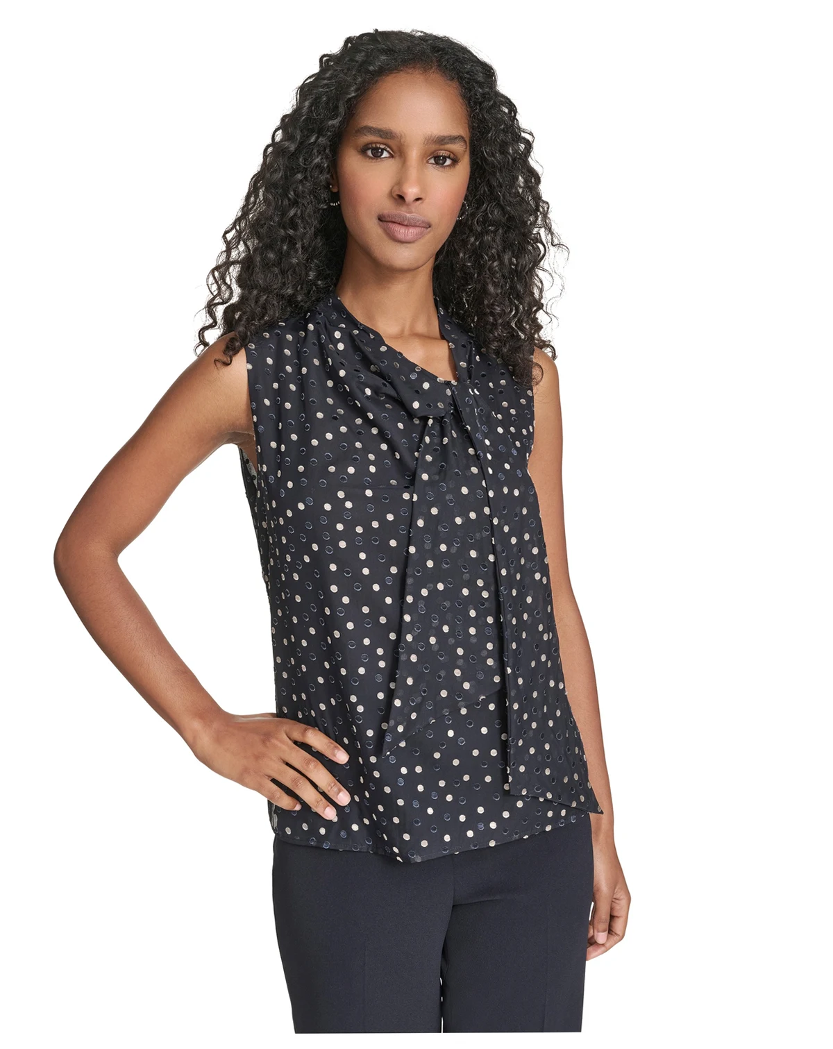 Women's Textured Tie Neck Top