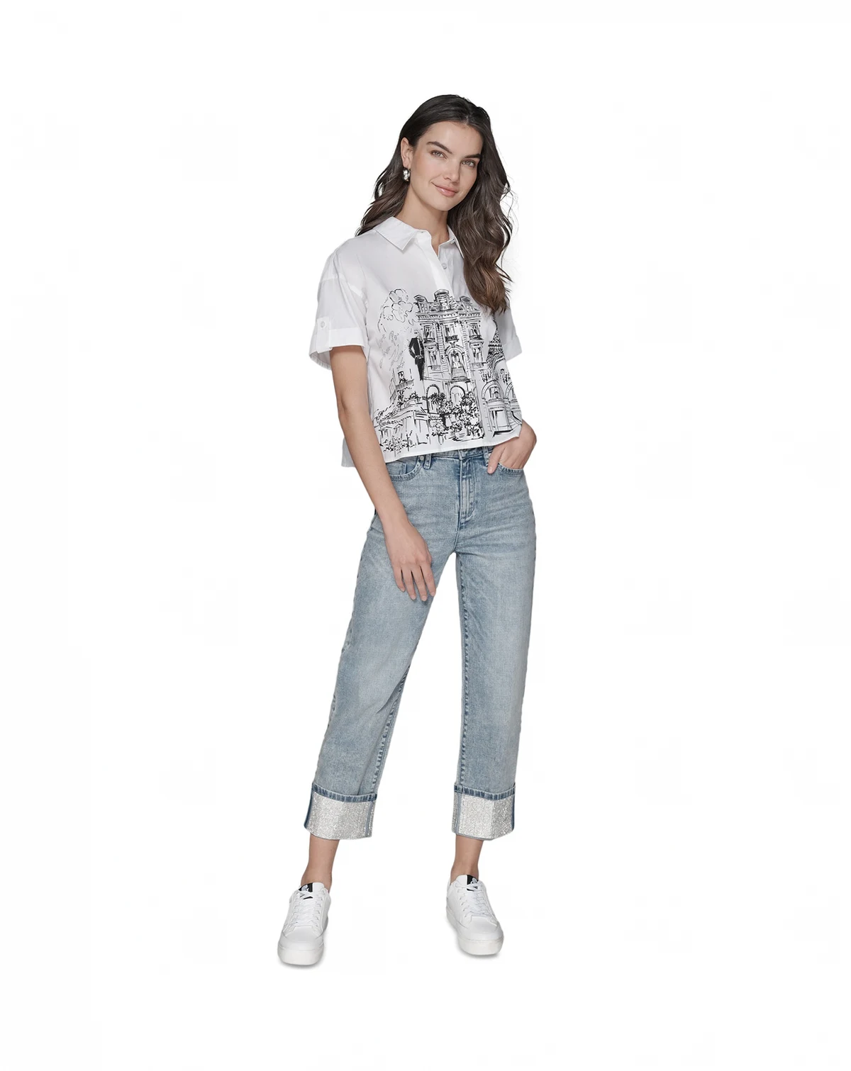 Petite Crystal-Cuff Cropped Jeans