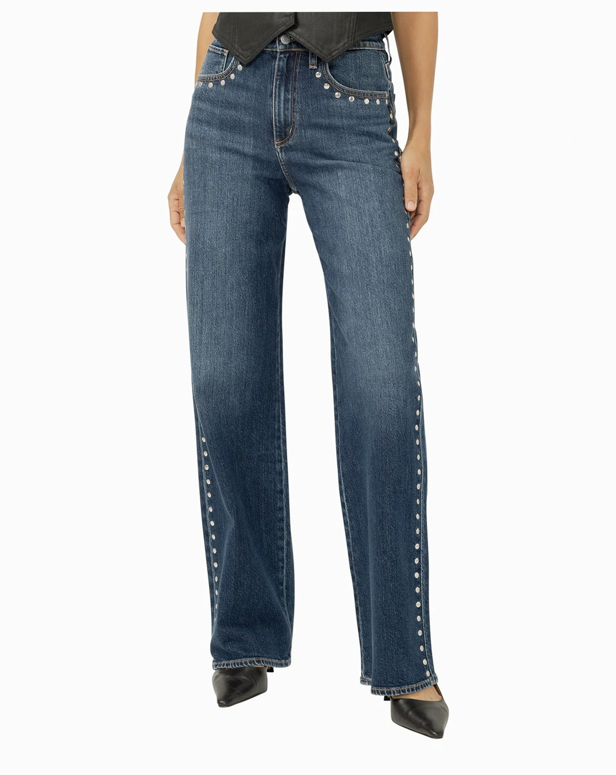 Women's Highly Desirable High Rise Studded Trouser Leg Jeans
