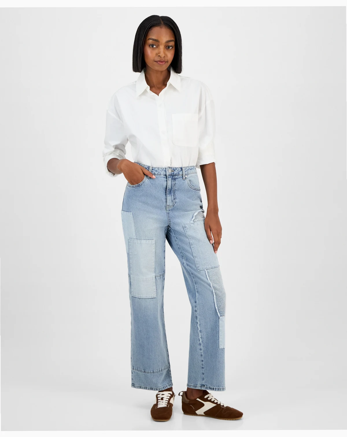 Women's Mixed-Media Patchwork Jeans, Macy's Exclusive