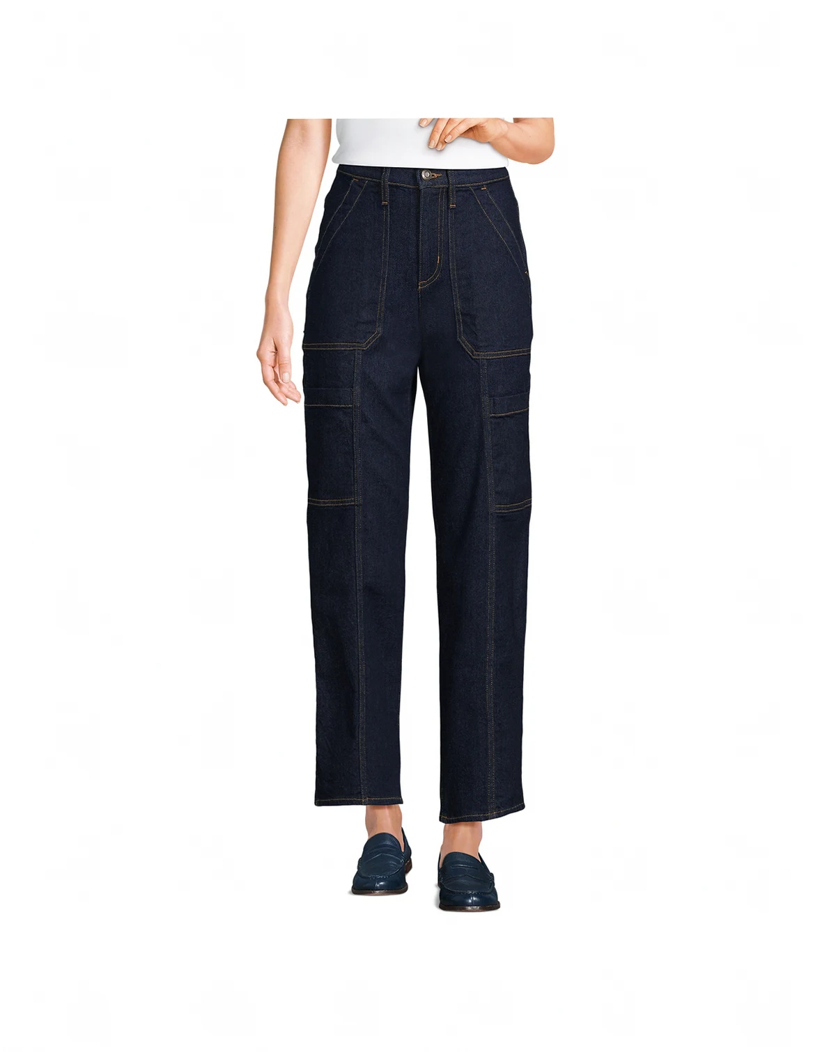 Women's Denim High Rise Utility Cargo Ankle Jeans