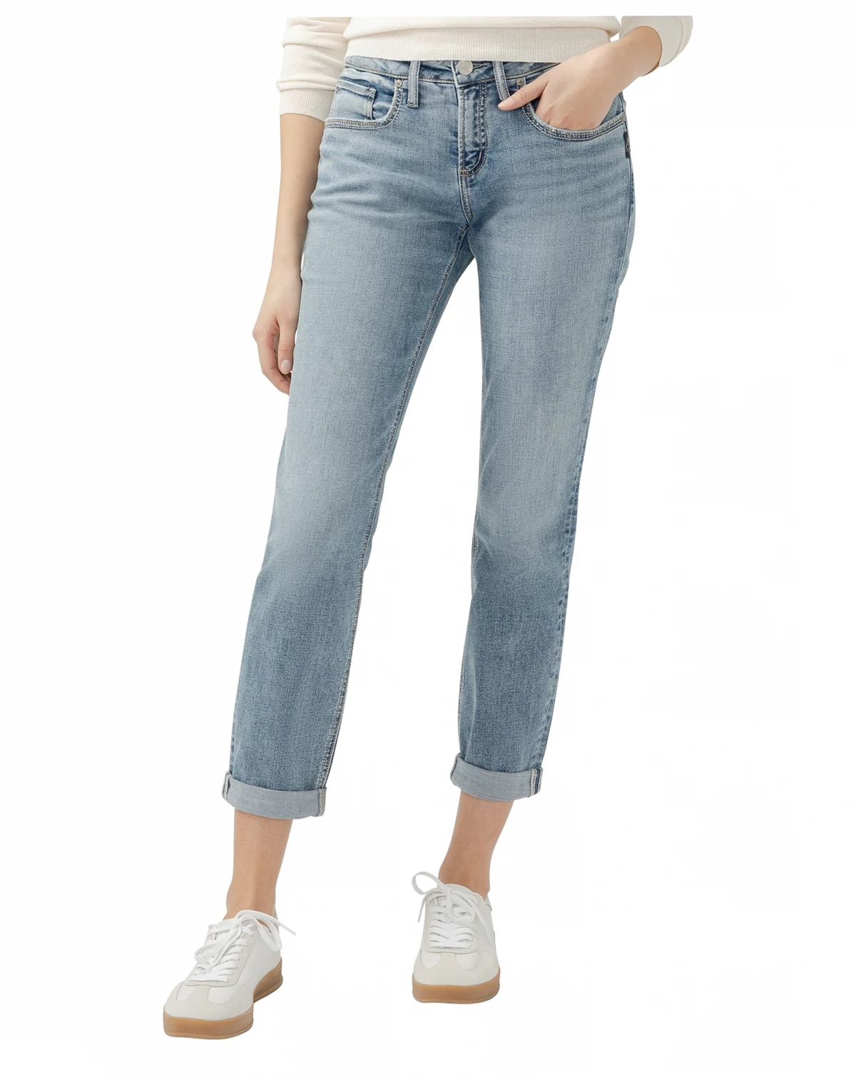 Women's Boyfriend Mid Rise Slim Leg Luxe Stretch Jeans