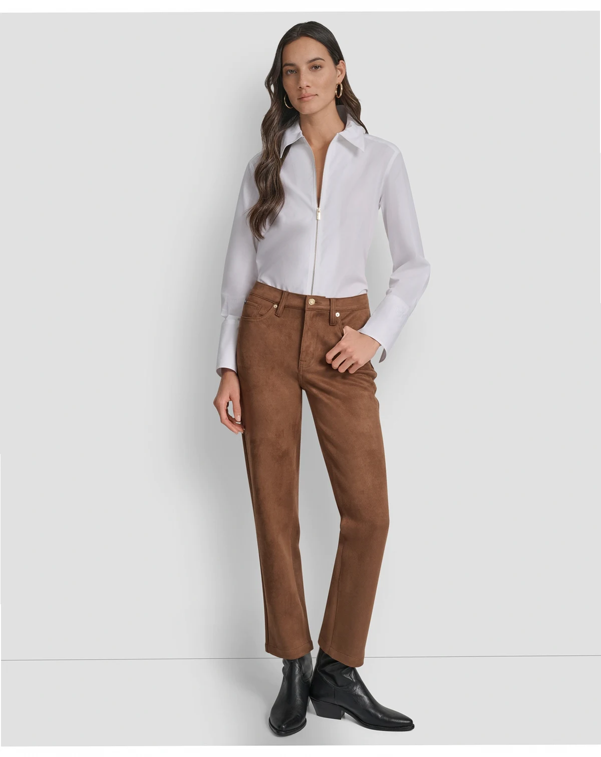 Women's Mid Rise Straight Suede Pants
