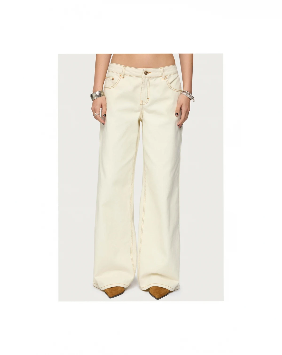 Women's Contrast Stitch Low Rise Baggy Jeans