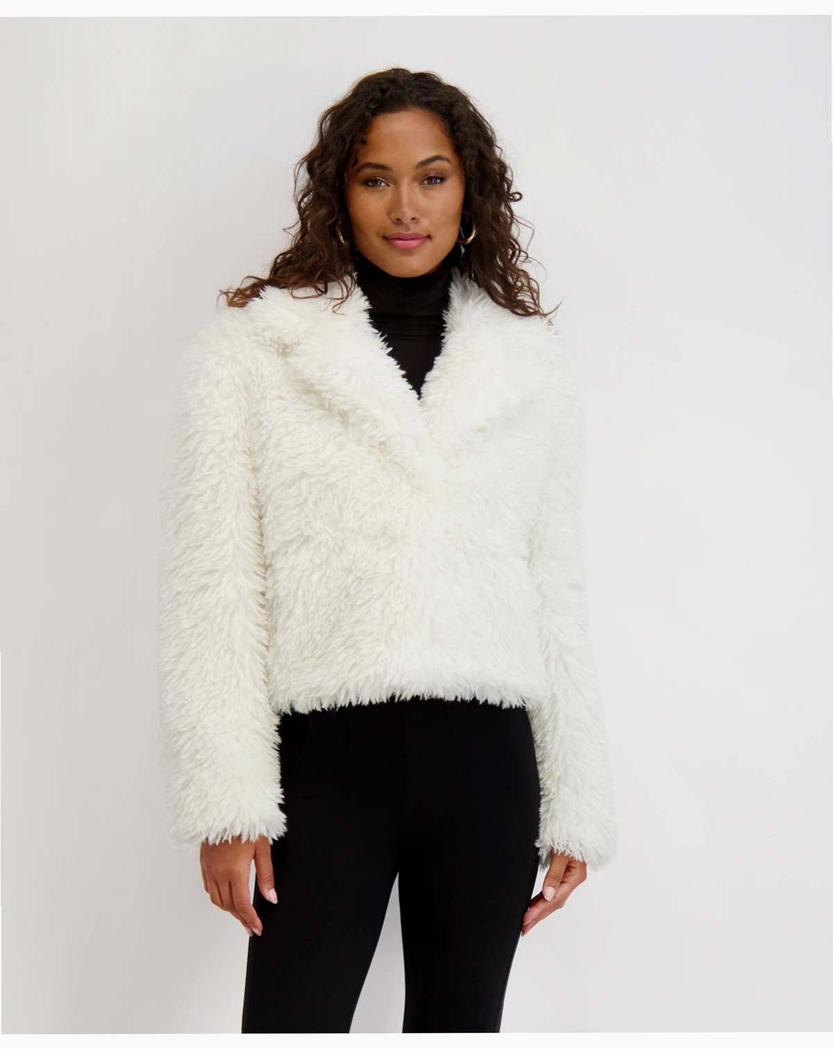 Women's Short Notch Collar Faux Fur Jacket