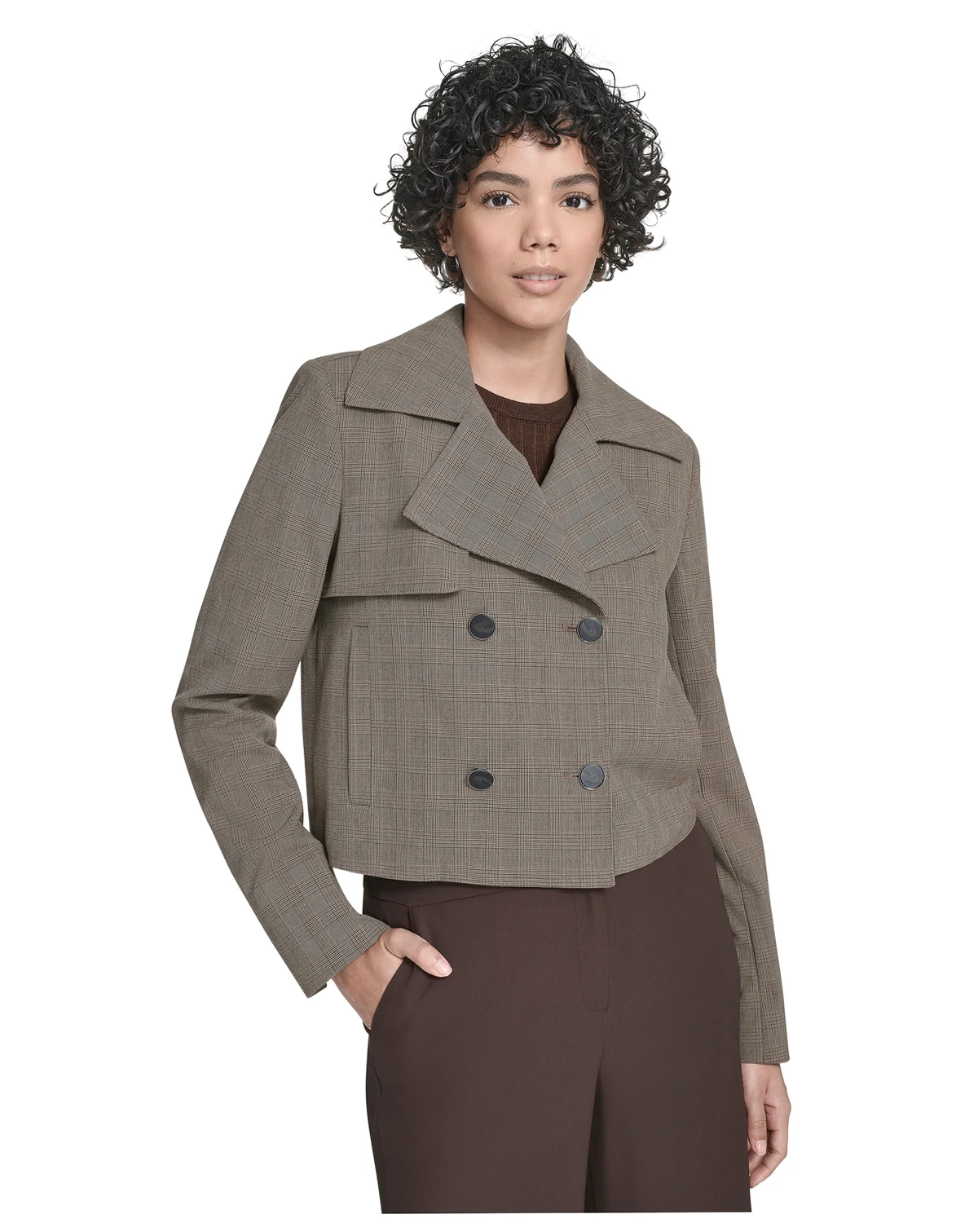 Women's Notch Lapel Collar Cropped Trench Jacket