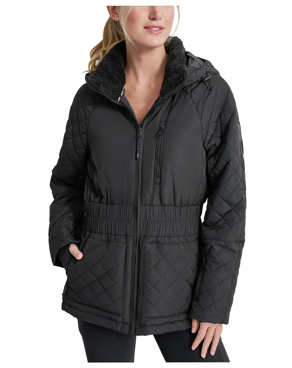 Women's Quilted Elastic-Waist Hooded Zipper Jacket
