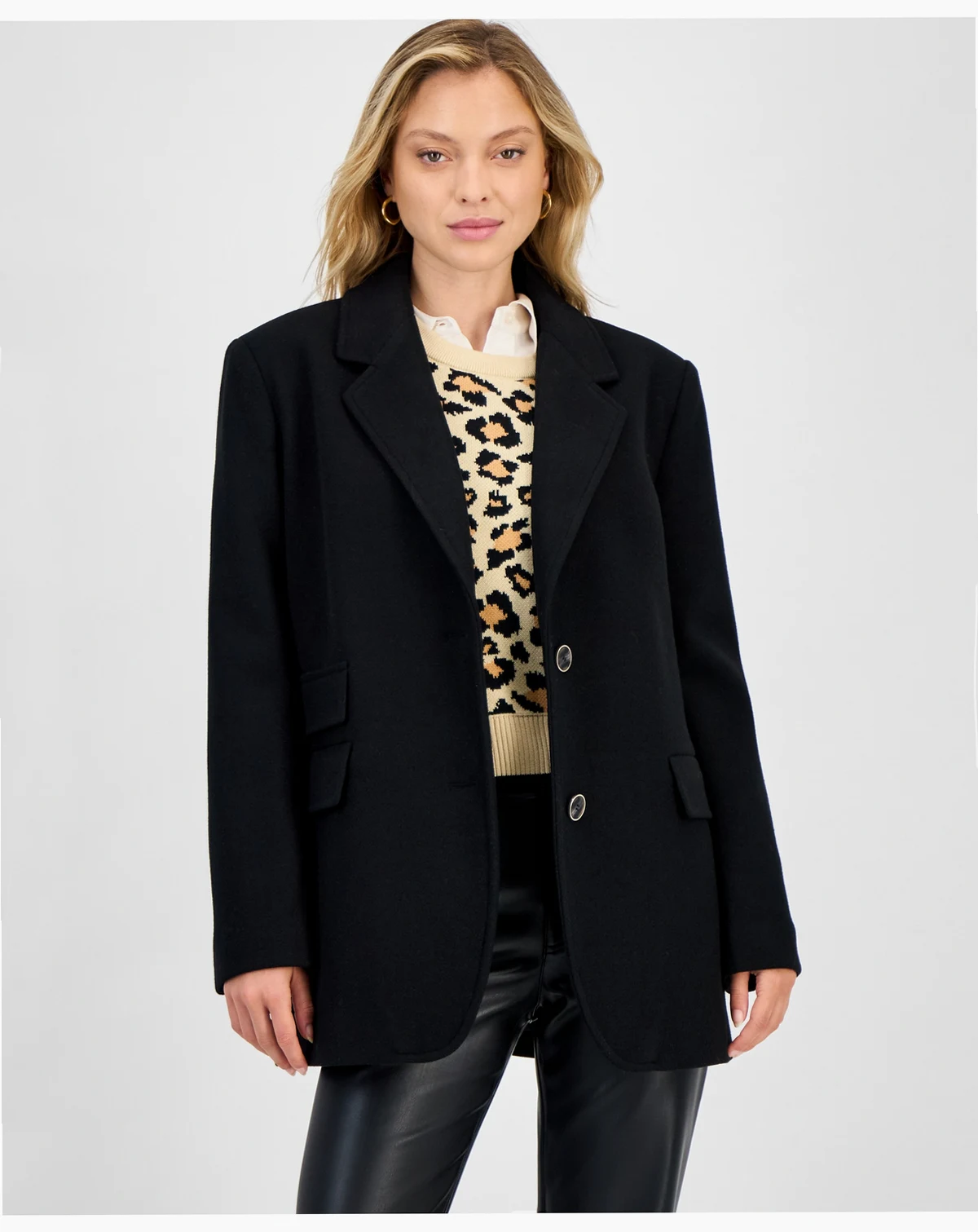 Women's Notched-Collar Two-Button Blazer Coat