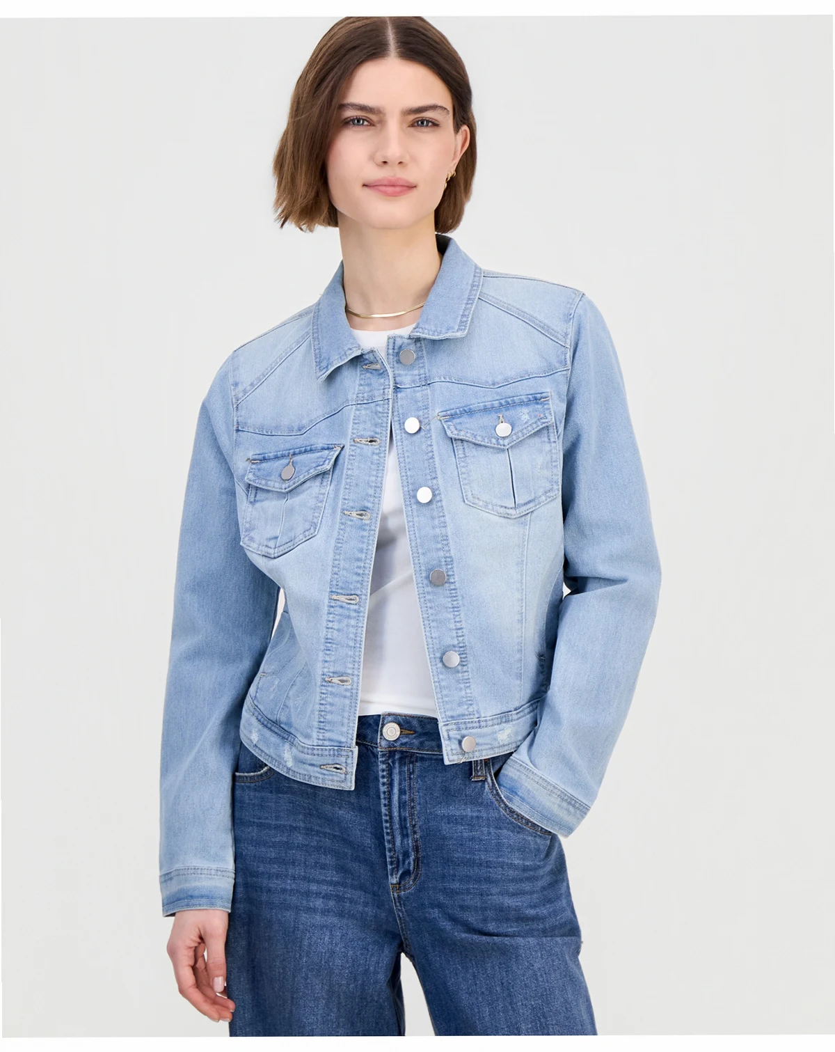 Juniors' Lightly Distressed Denim Jacket