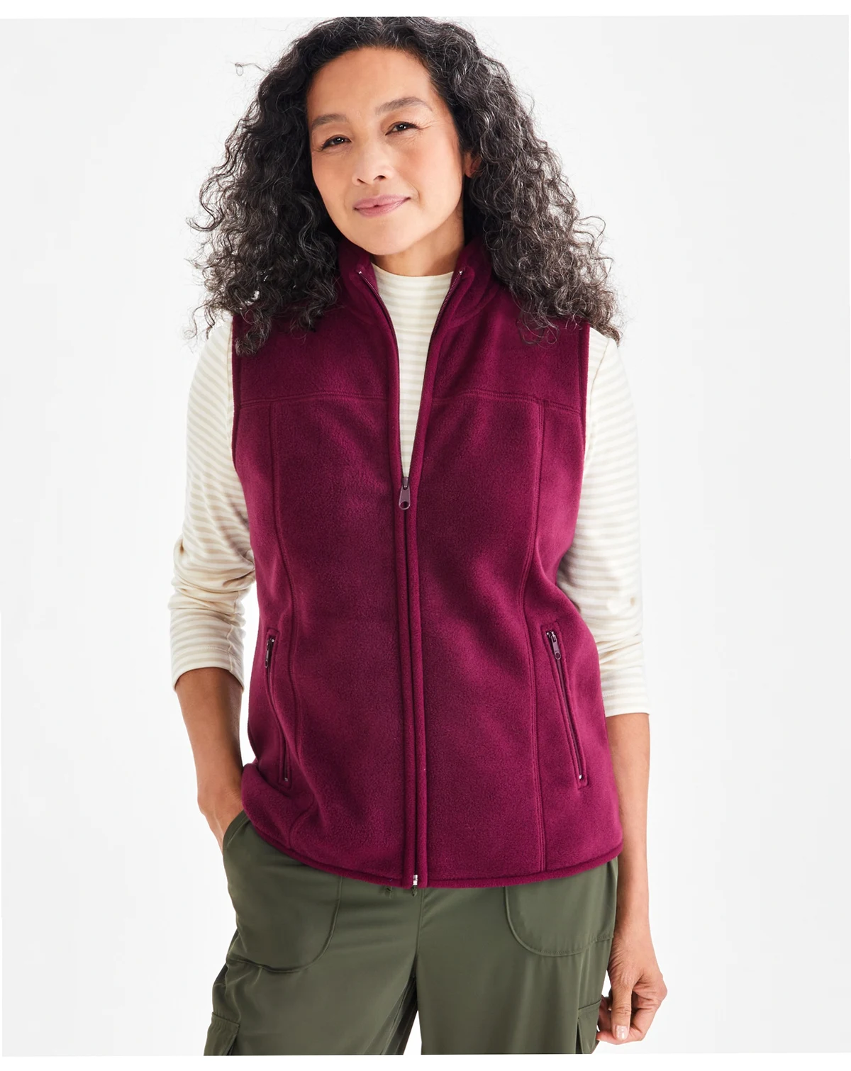 Women's Zip-Front Polar Fleece Vest, Created for Macy's