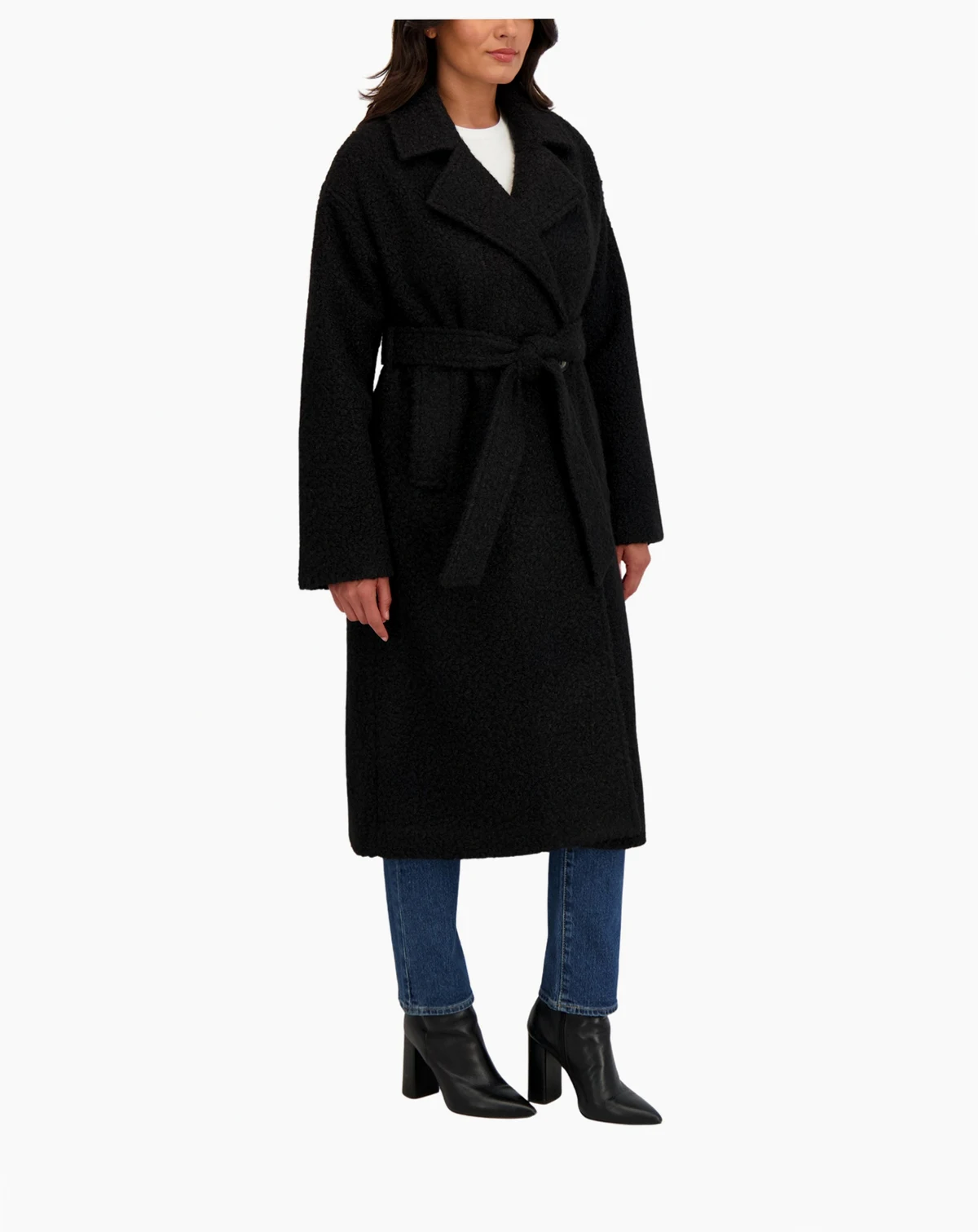 Women's Long Belted Boucle Wrap Coat