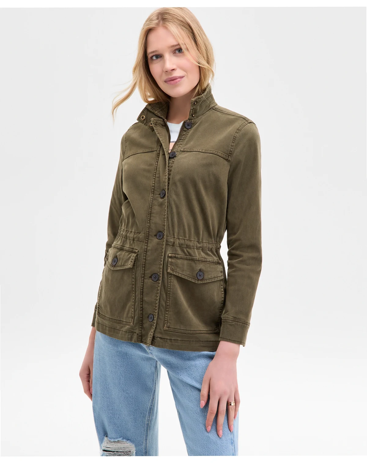 Women's Zipper and Button Cargo Jacket