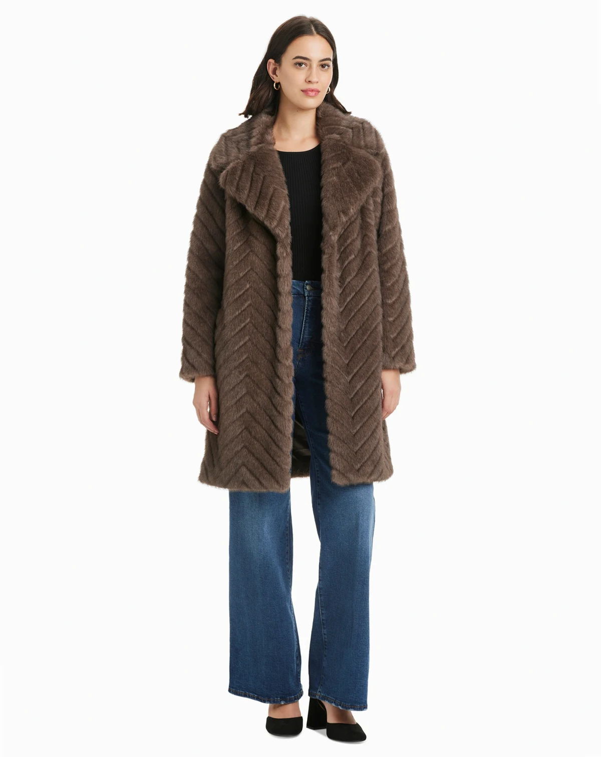 Women's Chevron Textured Faux-Fur Coat, Exclusively at Macy's
