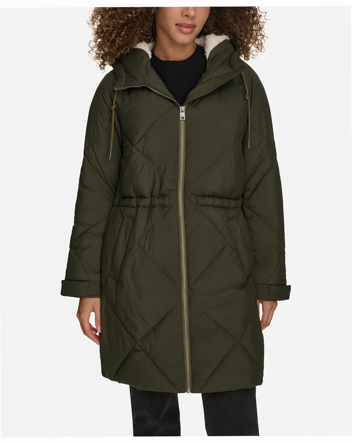 Women's Diamond Quilted Cinch Waist Parka Jacket