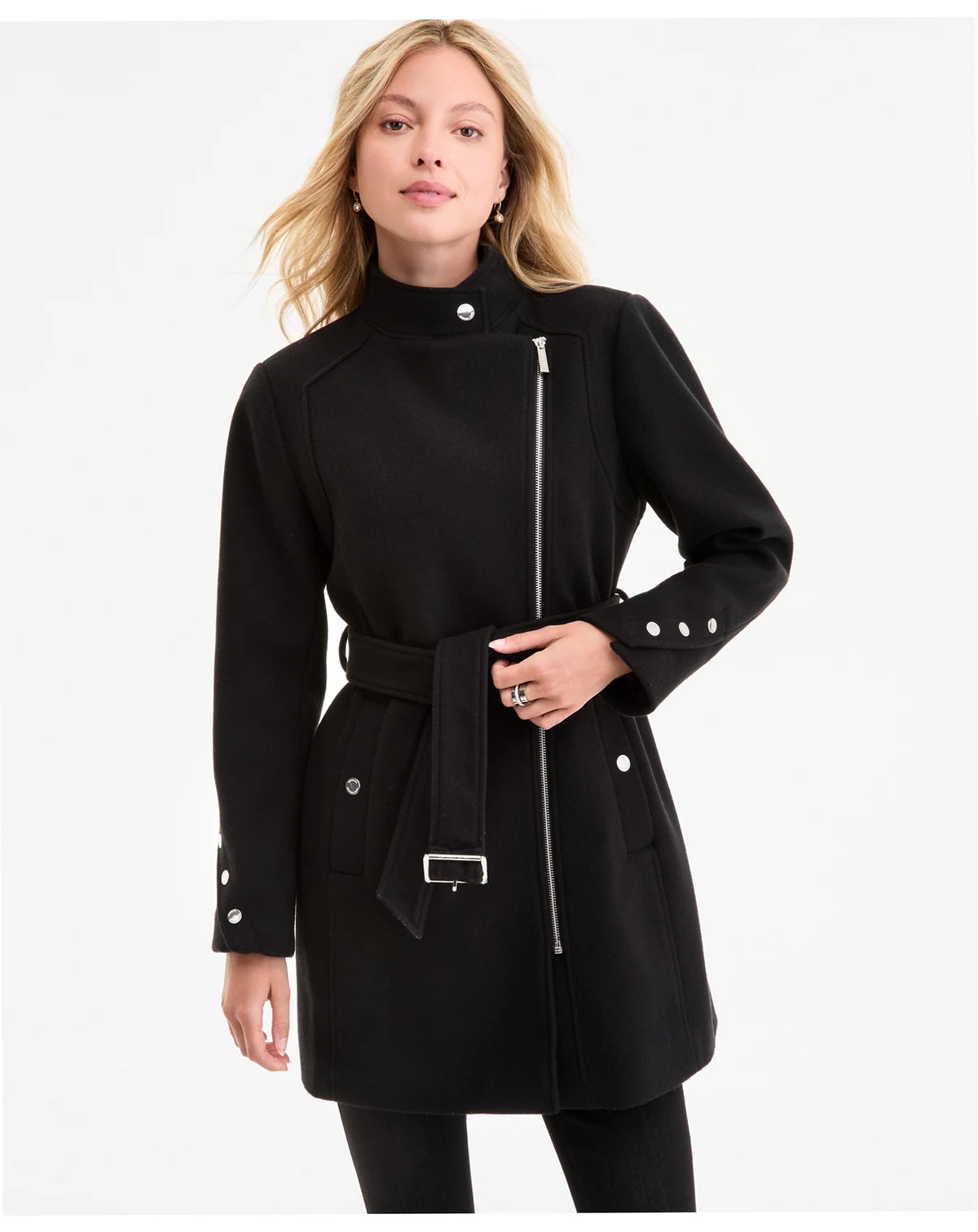 Women's Asymmetric Belted Coat, Exclusively at Macy's