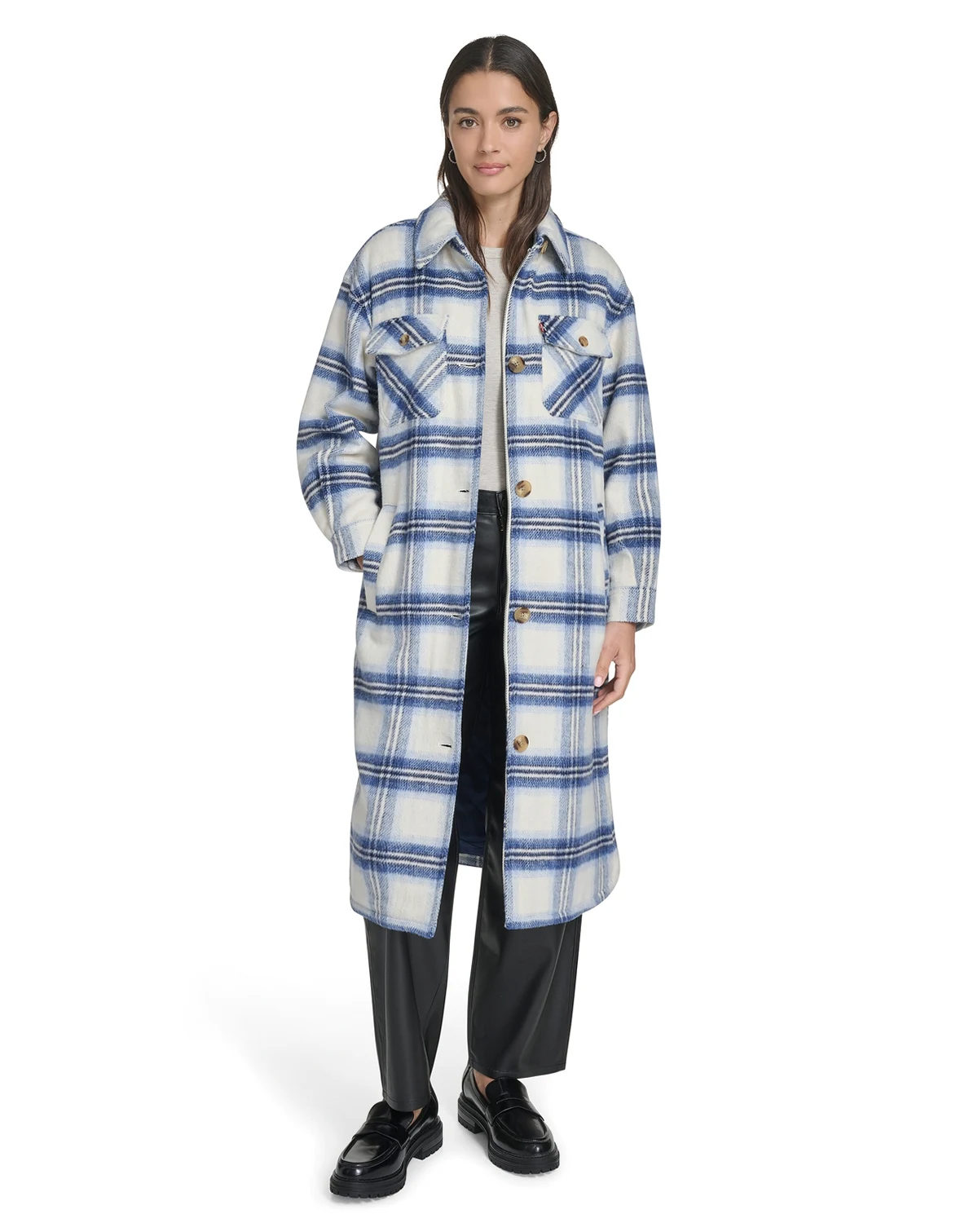 Women's Regular Long Wool Blend Plaid Coat