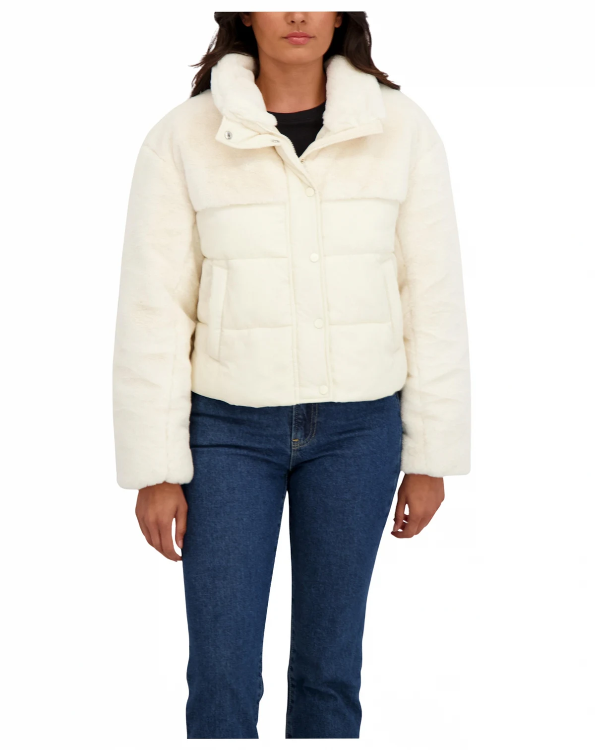 Women's Short Mix Media Puffer Jacket