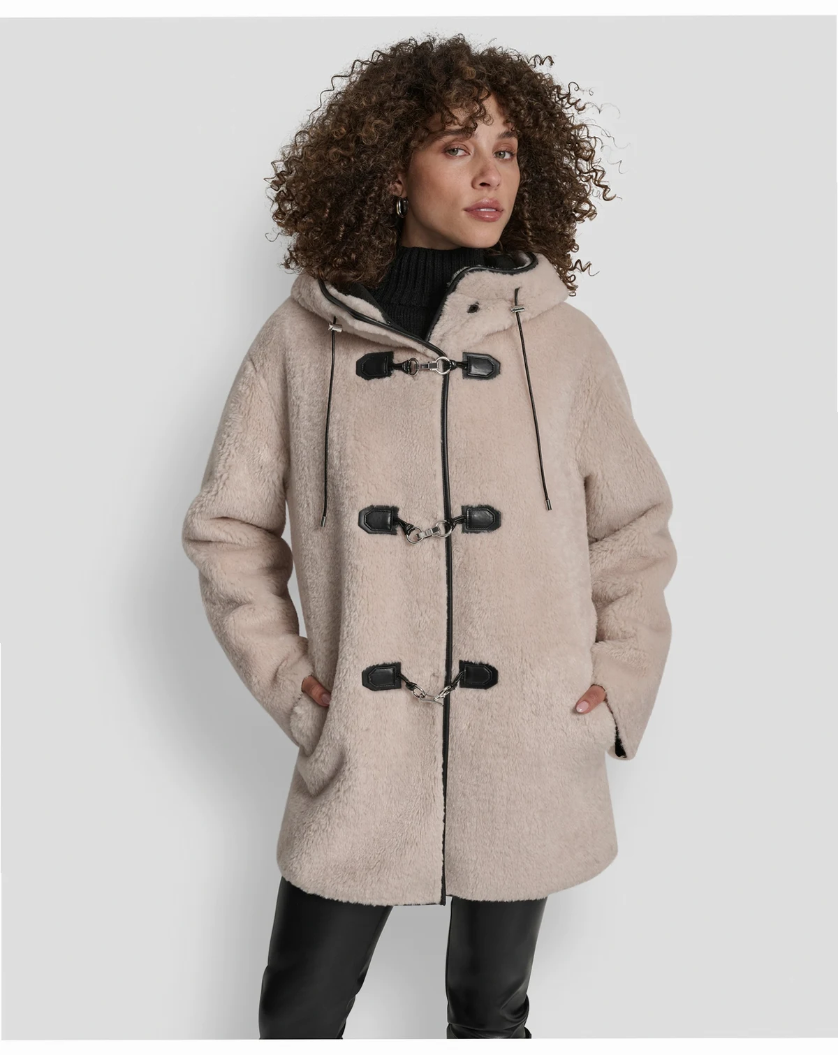 Women's Shearling Hooded Toggle Coat