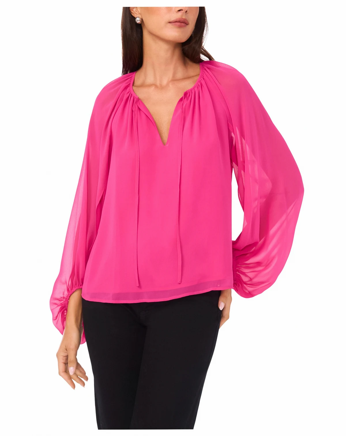 Women's Balloon Sleeve V-Neck Top