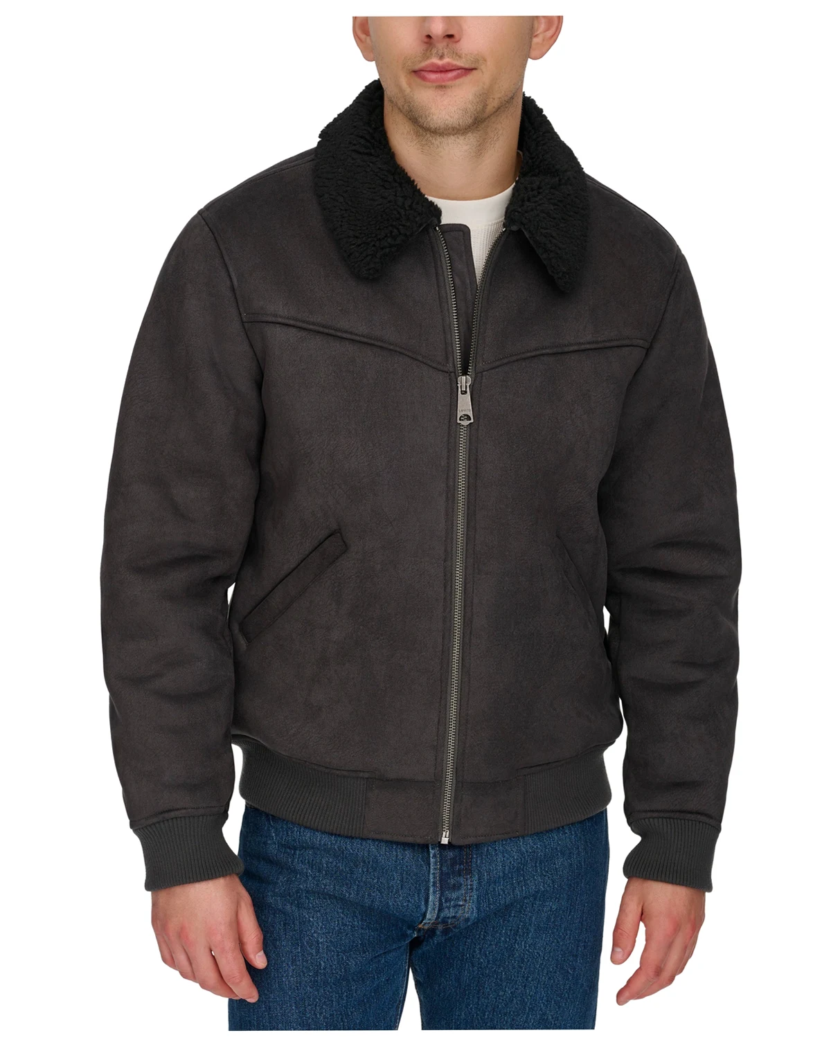Men's Faux-Shearling Full-Zip Bomber Jacket