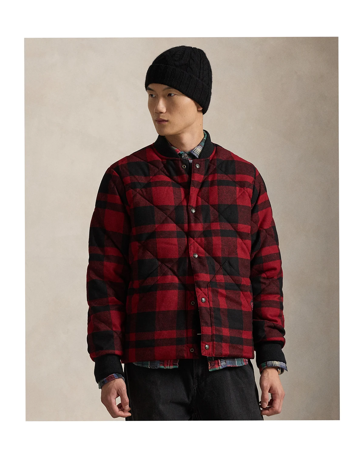 Men's Baseball Collar Buffalo Check Jacket