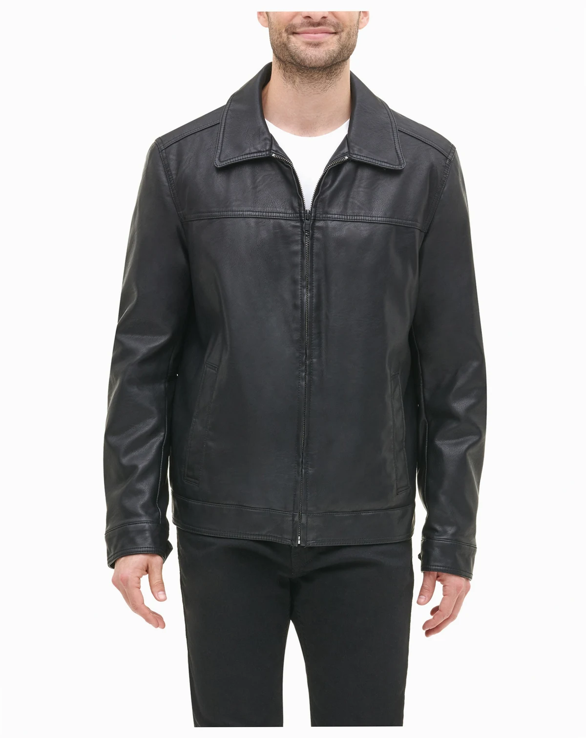 Men's Faux Leather Laydown Collar Jacket