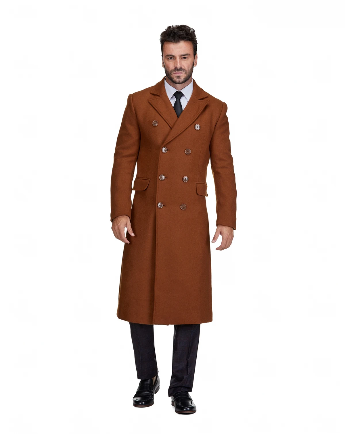 Big & Tall Double-Breasted Knee Length Wool Blend Three Button Long Overcoat Top Coat