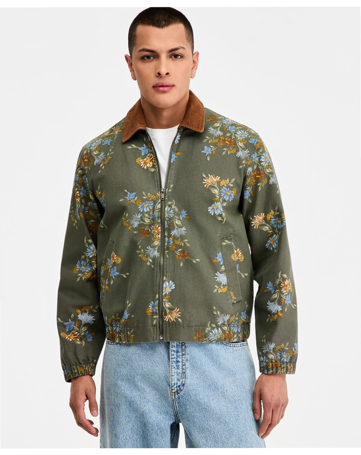 Men's Floral Bunches Printed Zip Jacket, Macy's Exclusive