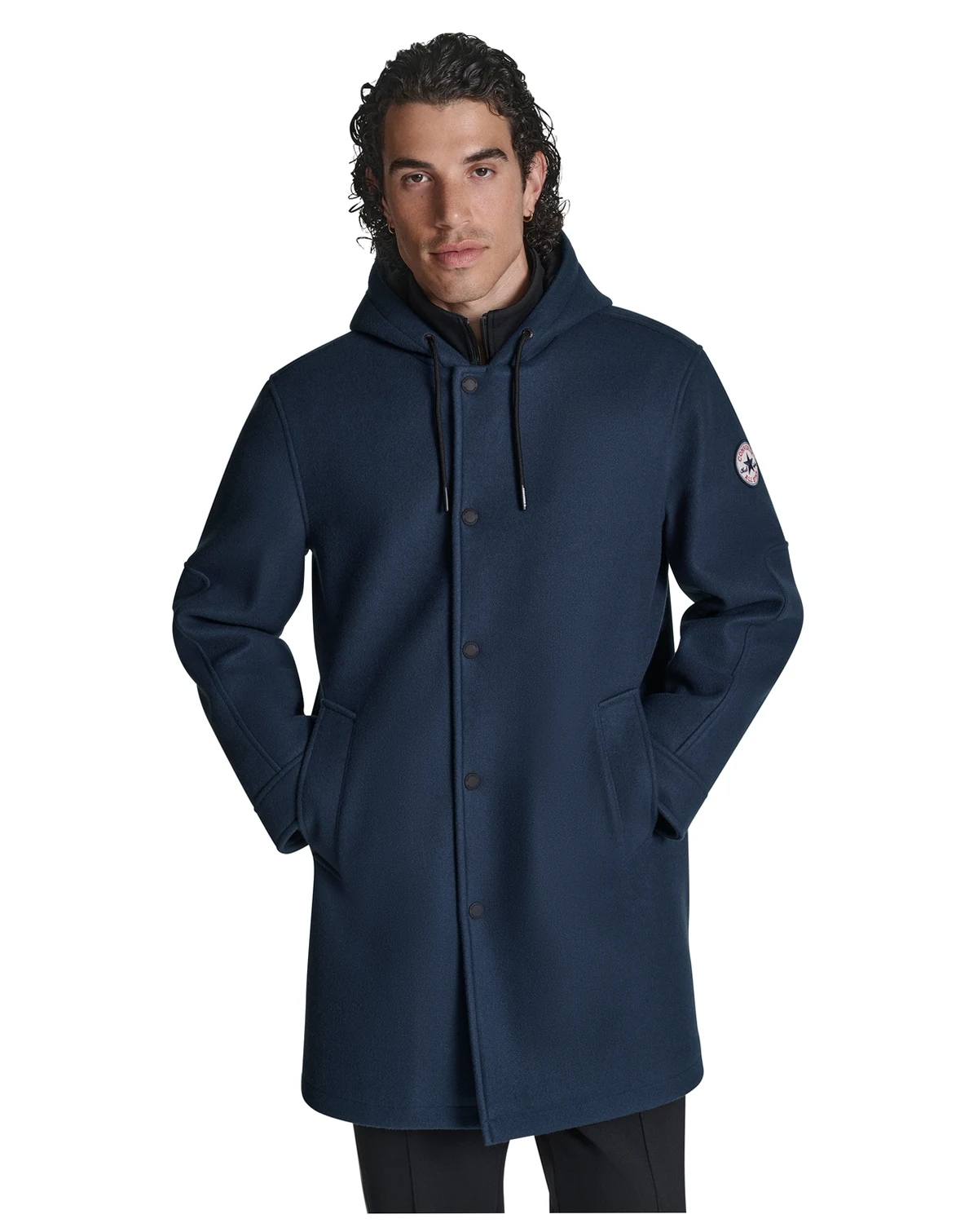 Men's Faux Wool Hooded Varsity Jacket