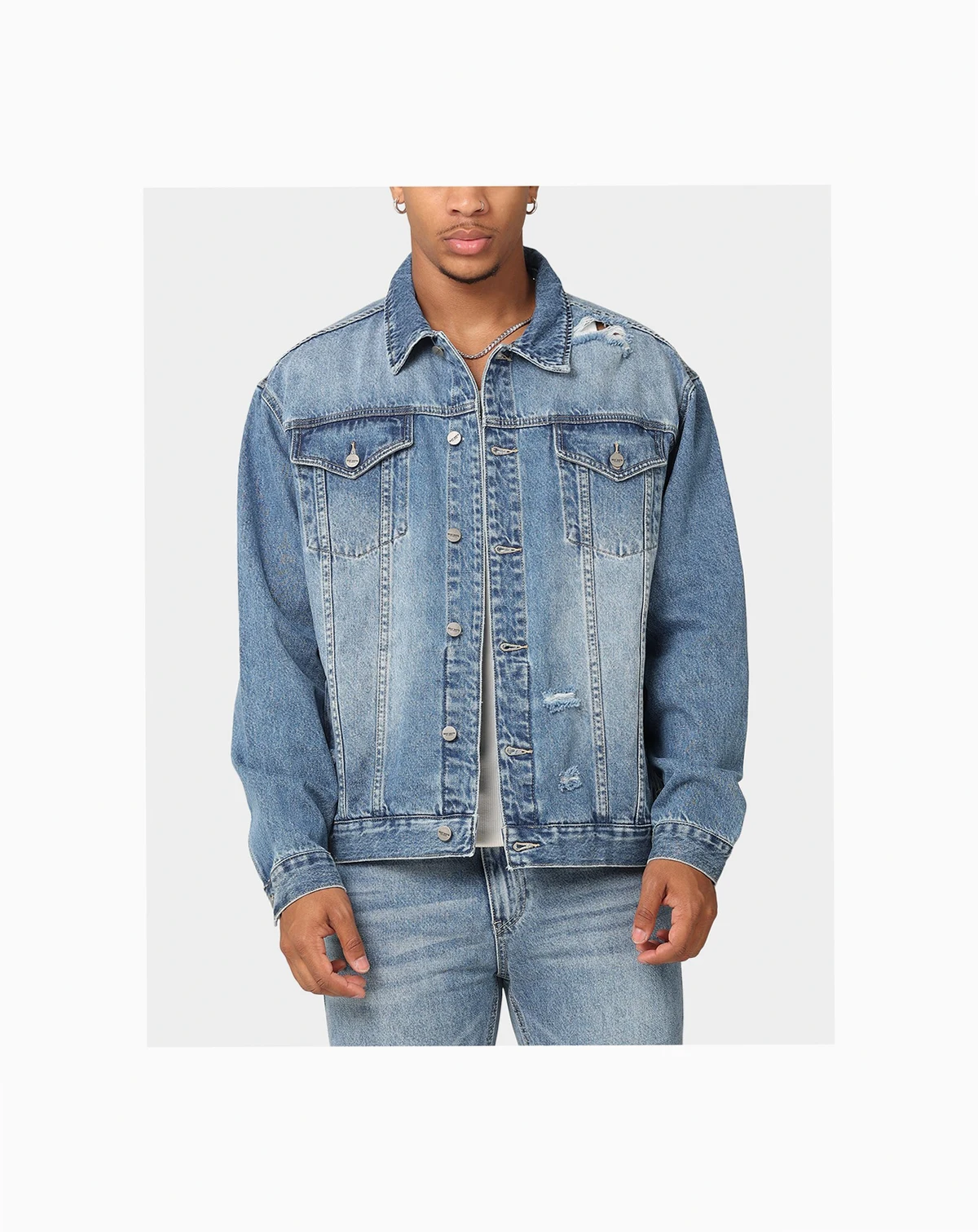 Big & Tall Denim Trucker Jacket- Light/Pastel Blue, 3XL