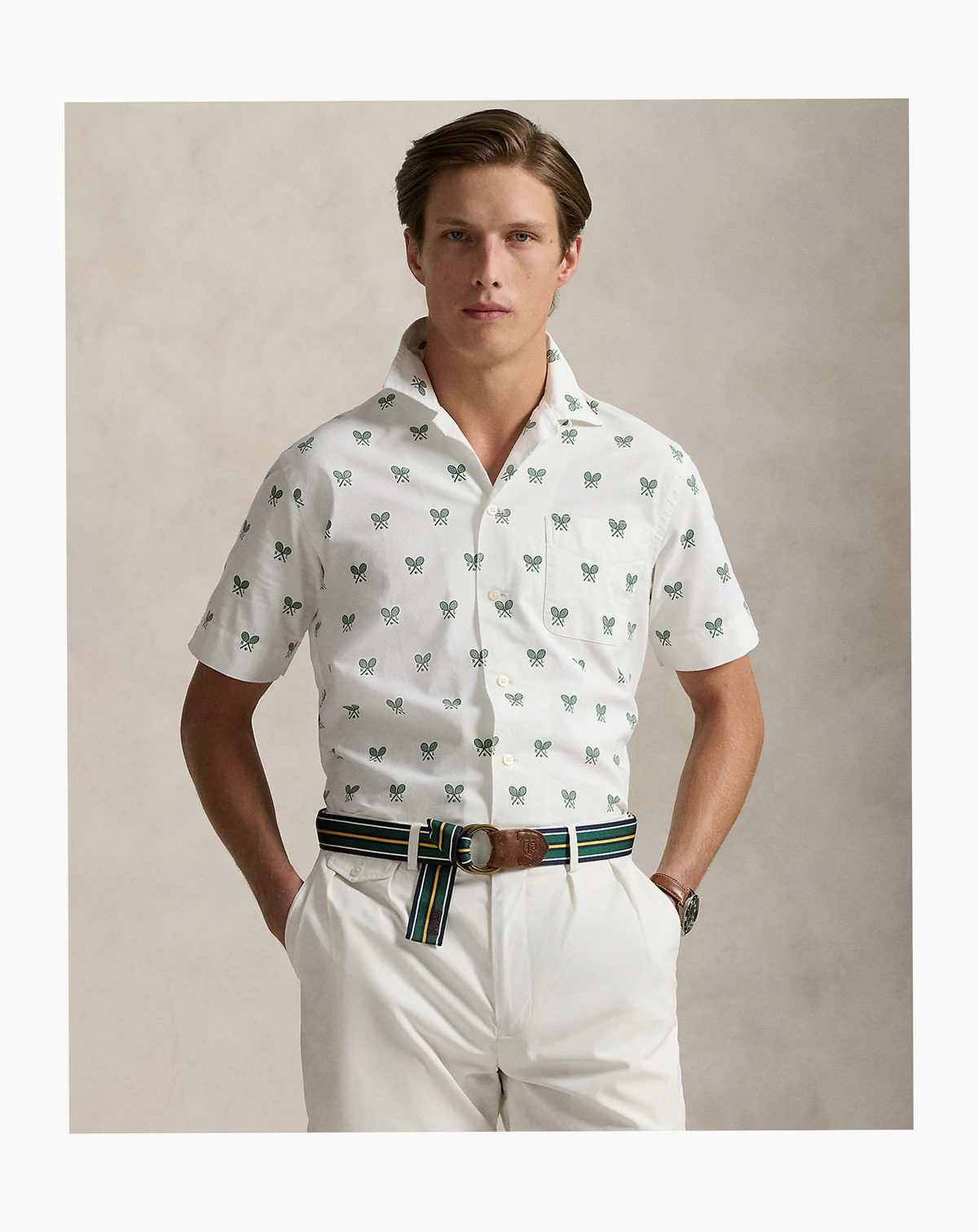 Men's Classic-Fit Racquet-Print Oxford Shirt