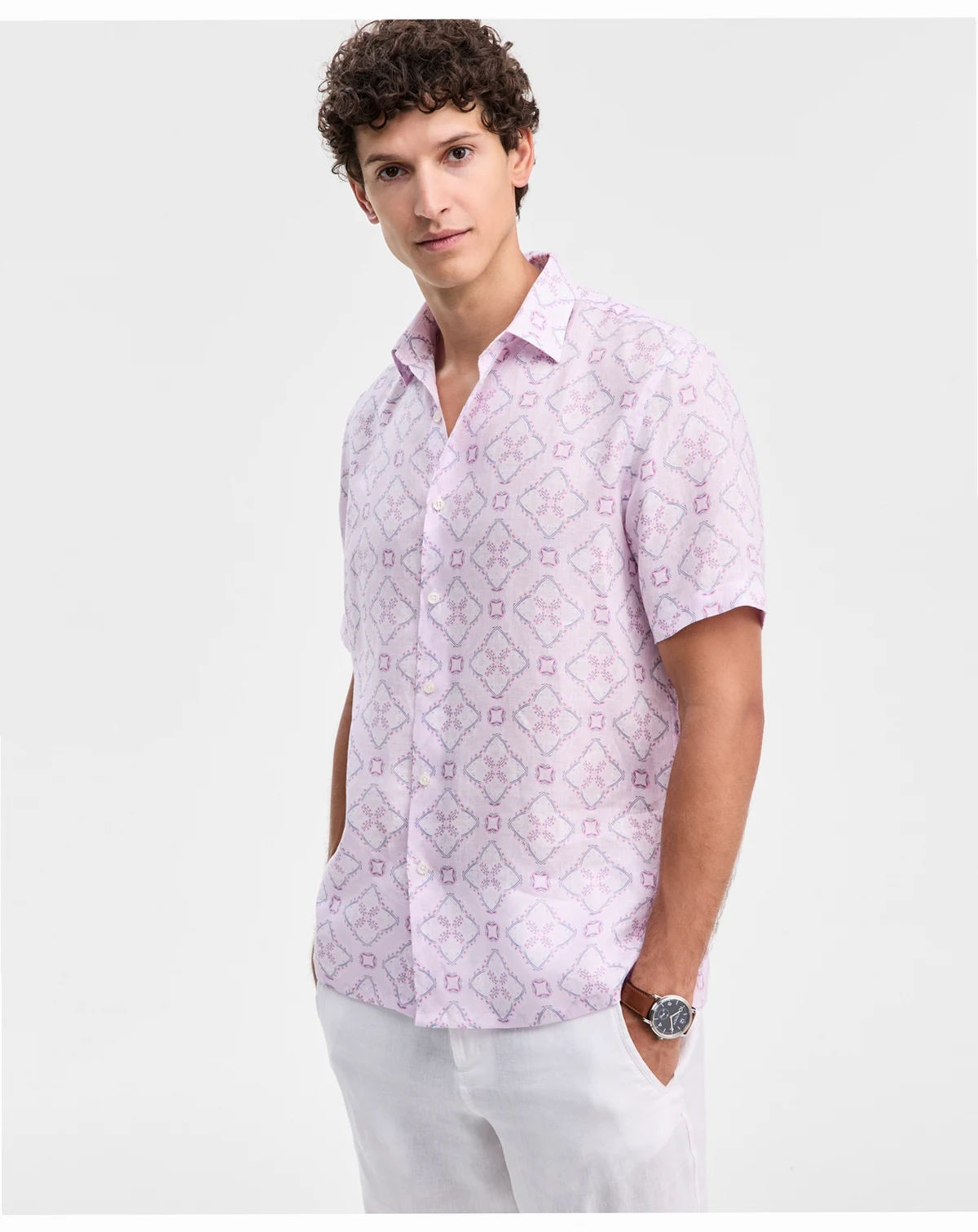 Men's Casa Regular-Fit Floral Button-Down Linen Shirt, Macy's Exclusive