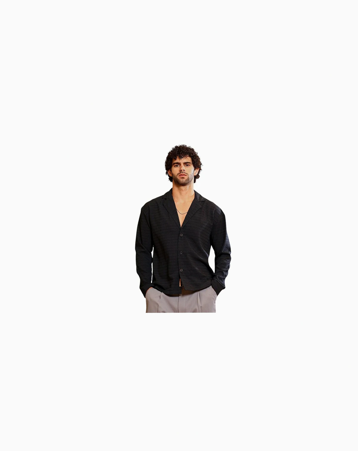 Men's Onyx Black Striped Cuban Shirt