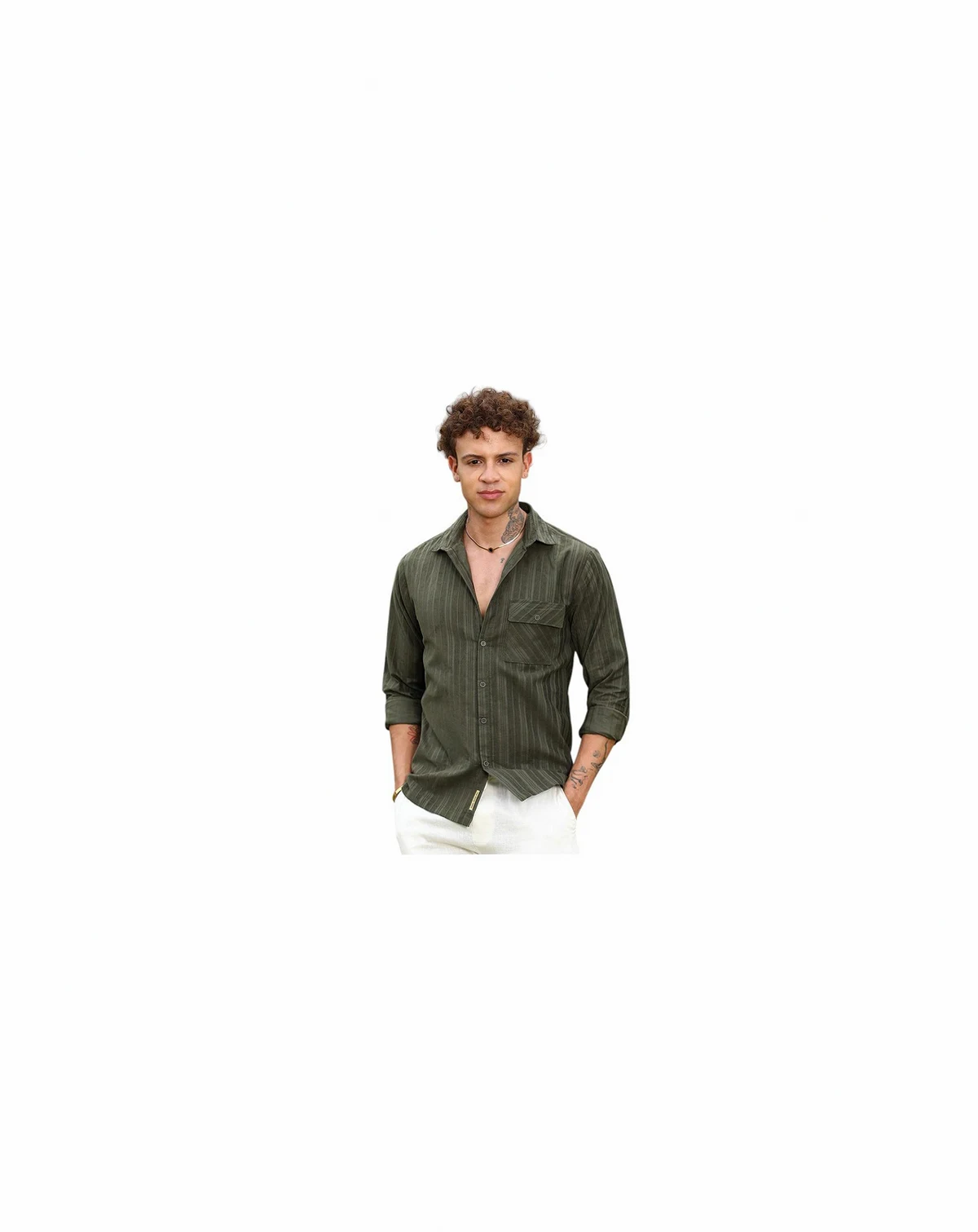 Men's Fern Green Multitrack-Striped Shirt