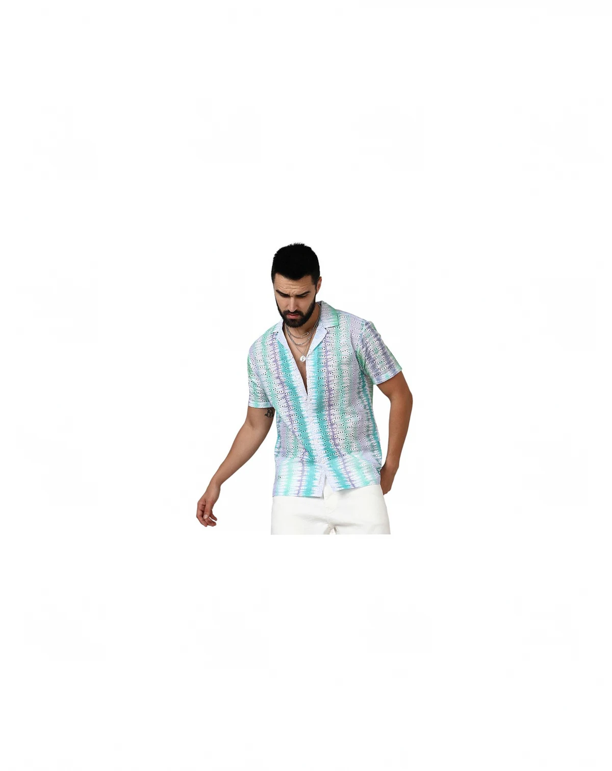 Men's Sea Green & Lavender Horizontal Tie-Dye Shirt