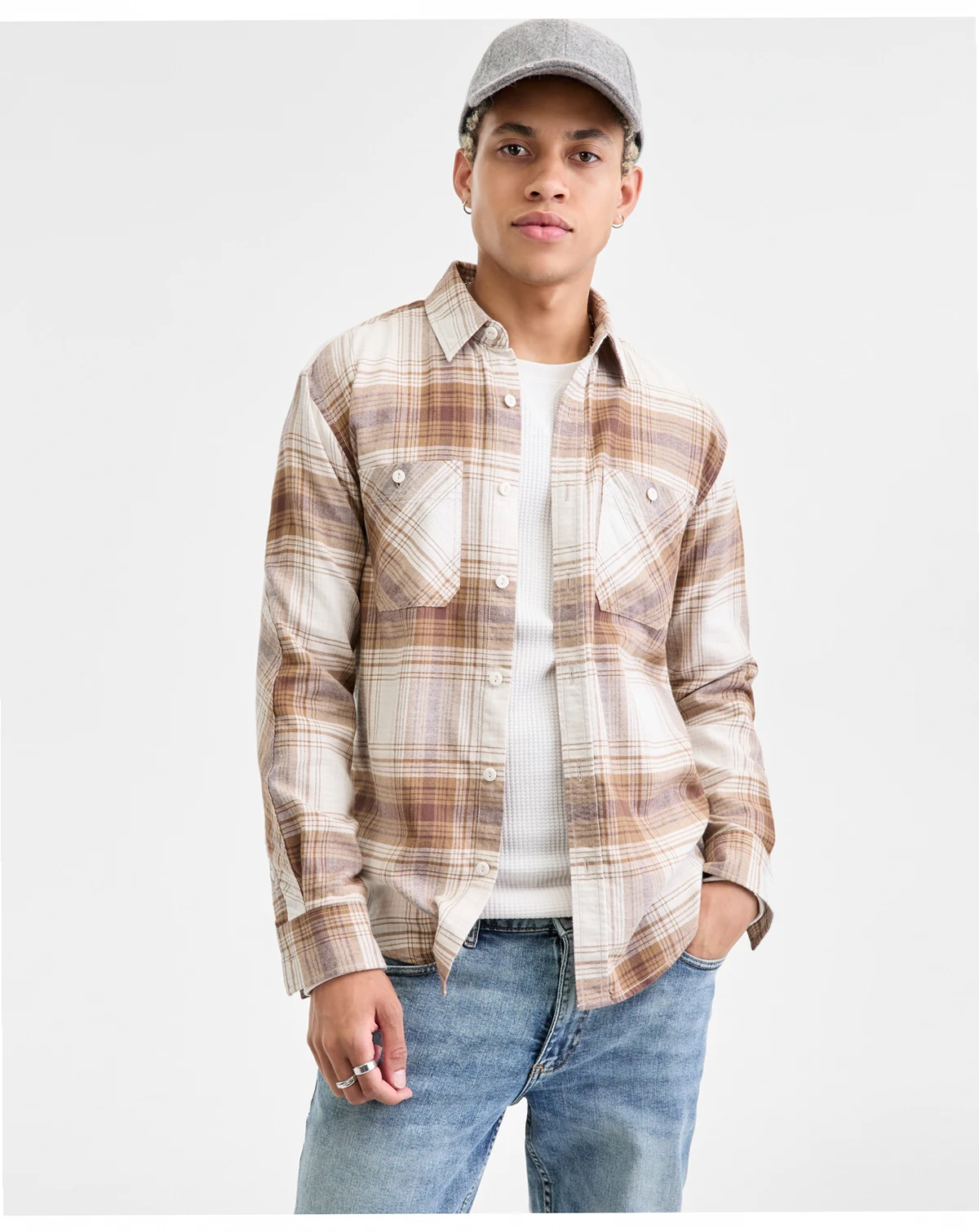 Men's Curry Long-Sleeve Cotton Flannel Plaid Shirt, Macy's Exclusive