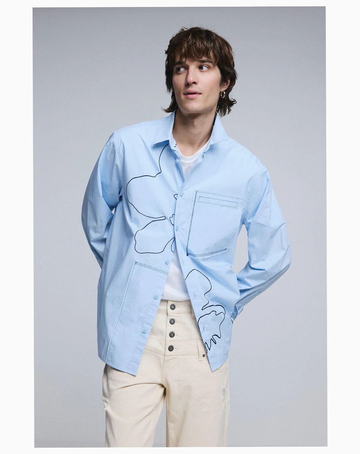 Men's Shirt With Embroidered Topstitching