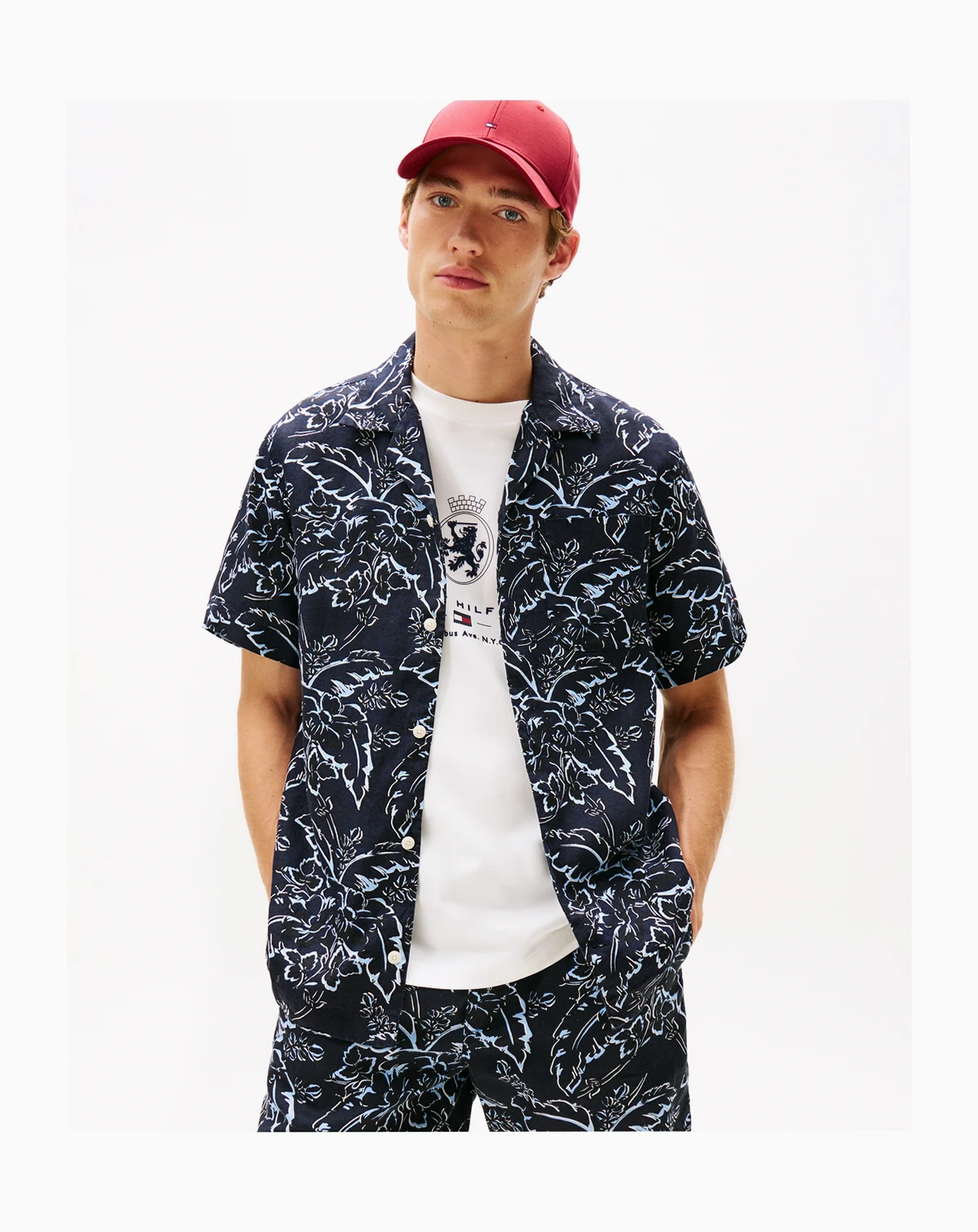 Men's Patterned Linen Button Up Short Sleeve Shirt
