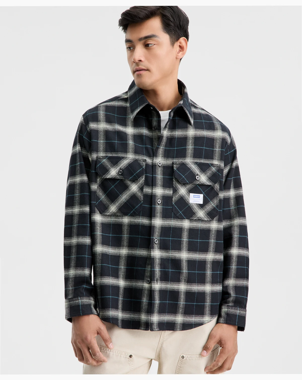 Men's Oversized-Fit Ebolt Plaid Long-Sleeve Shirt