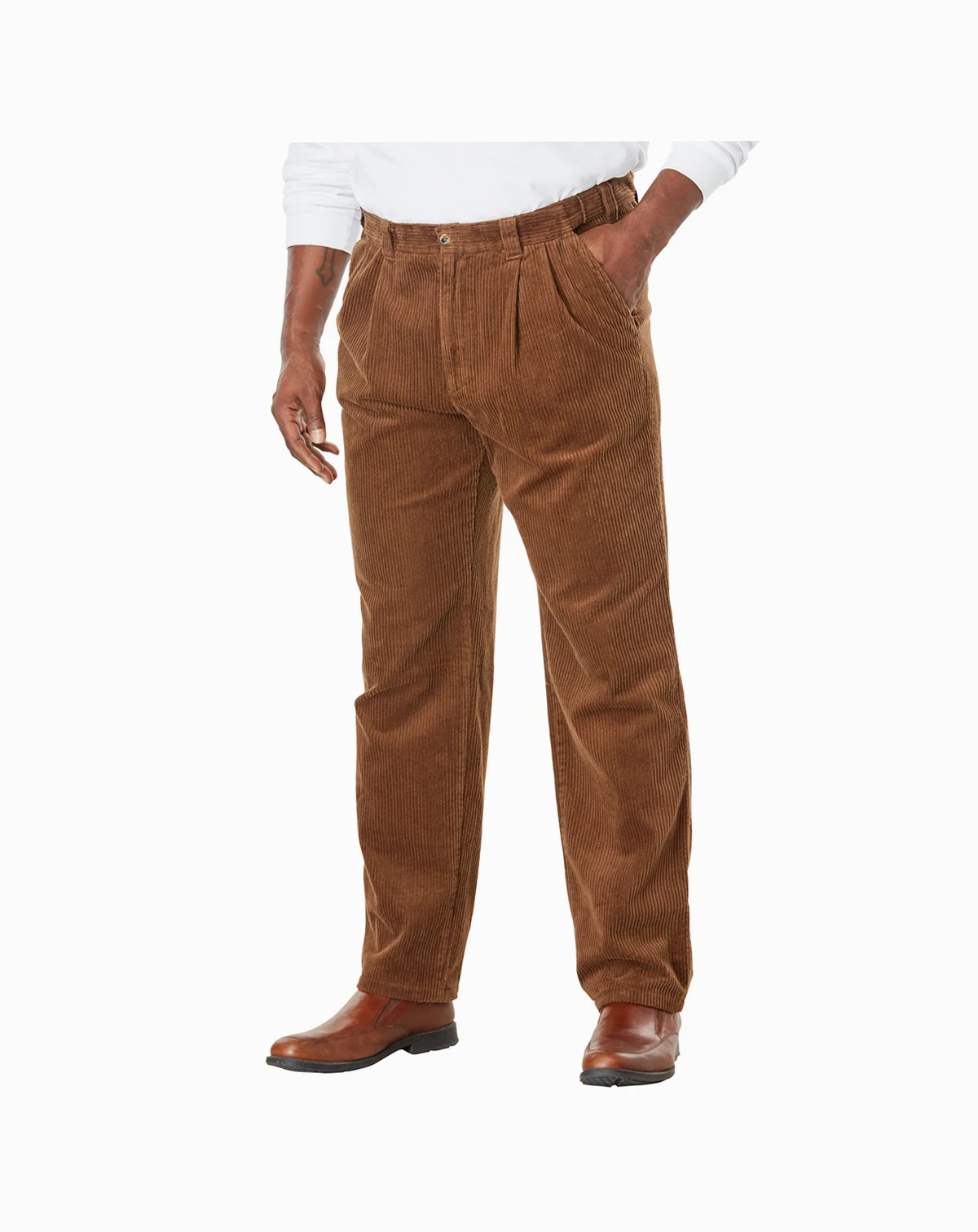 Men's Big & Tall Expandable Waist Corduroy Pleat-Front Pants