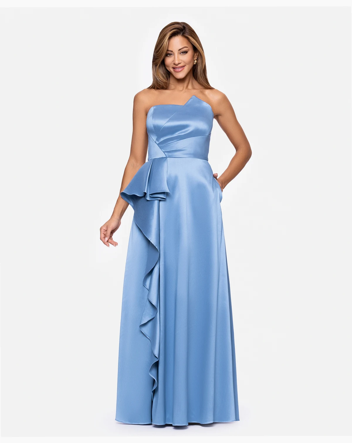 Petite Asymmetrical Strapless Ball Gown