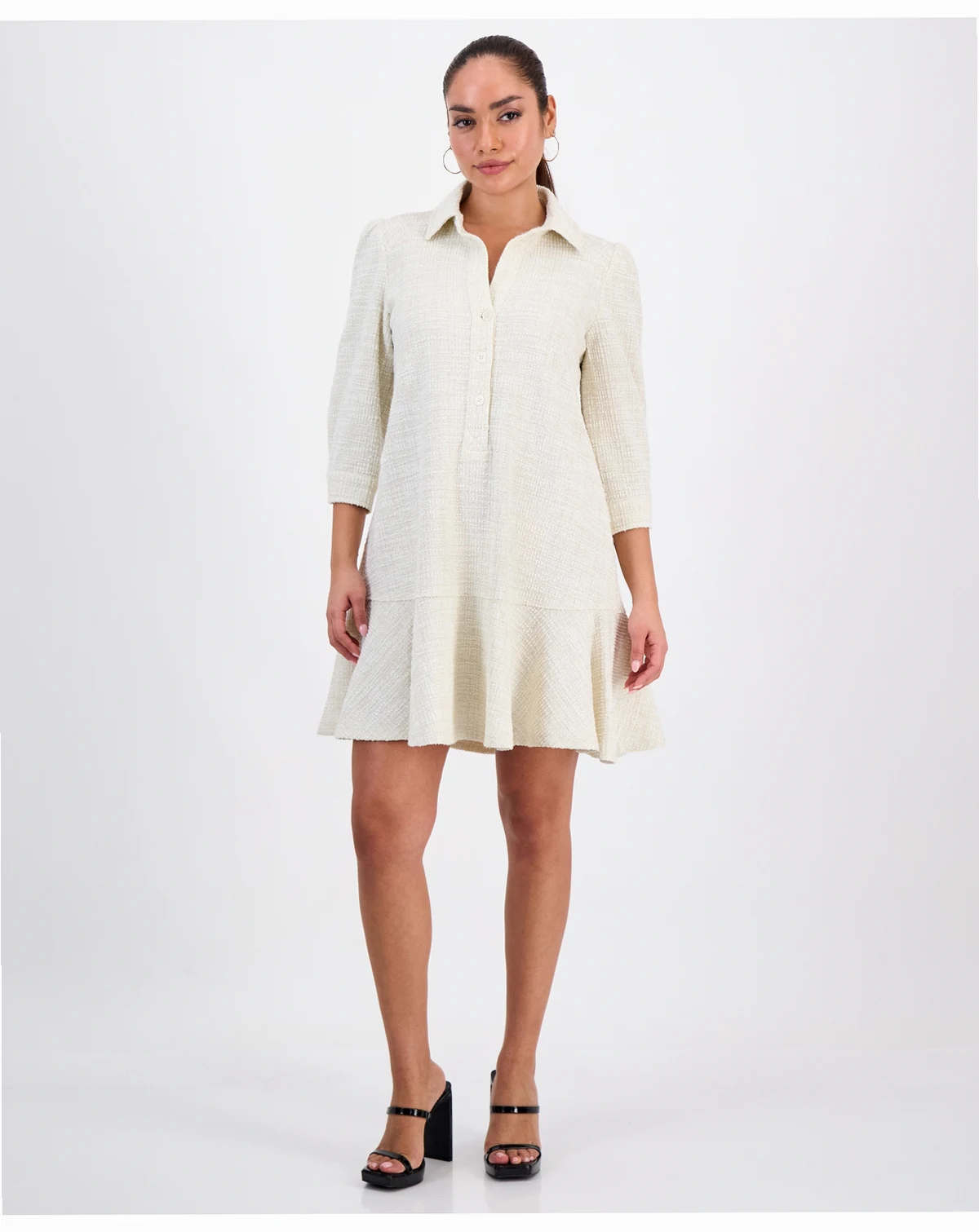 Petite Textured Button-Front Dress
