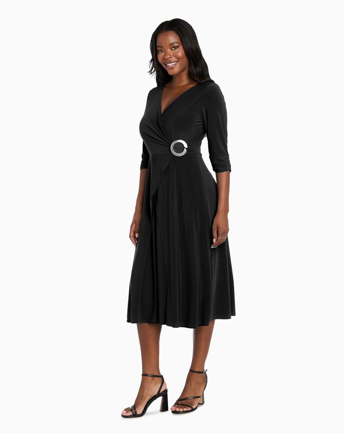 Petite 3/4-Sleeve Hardware Midi Dress