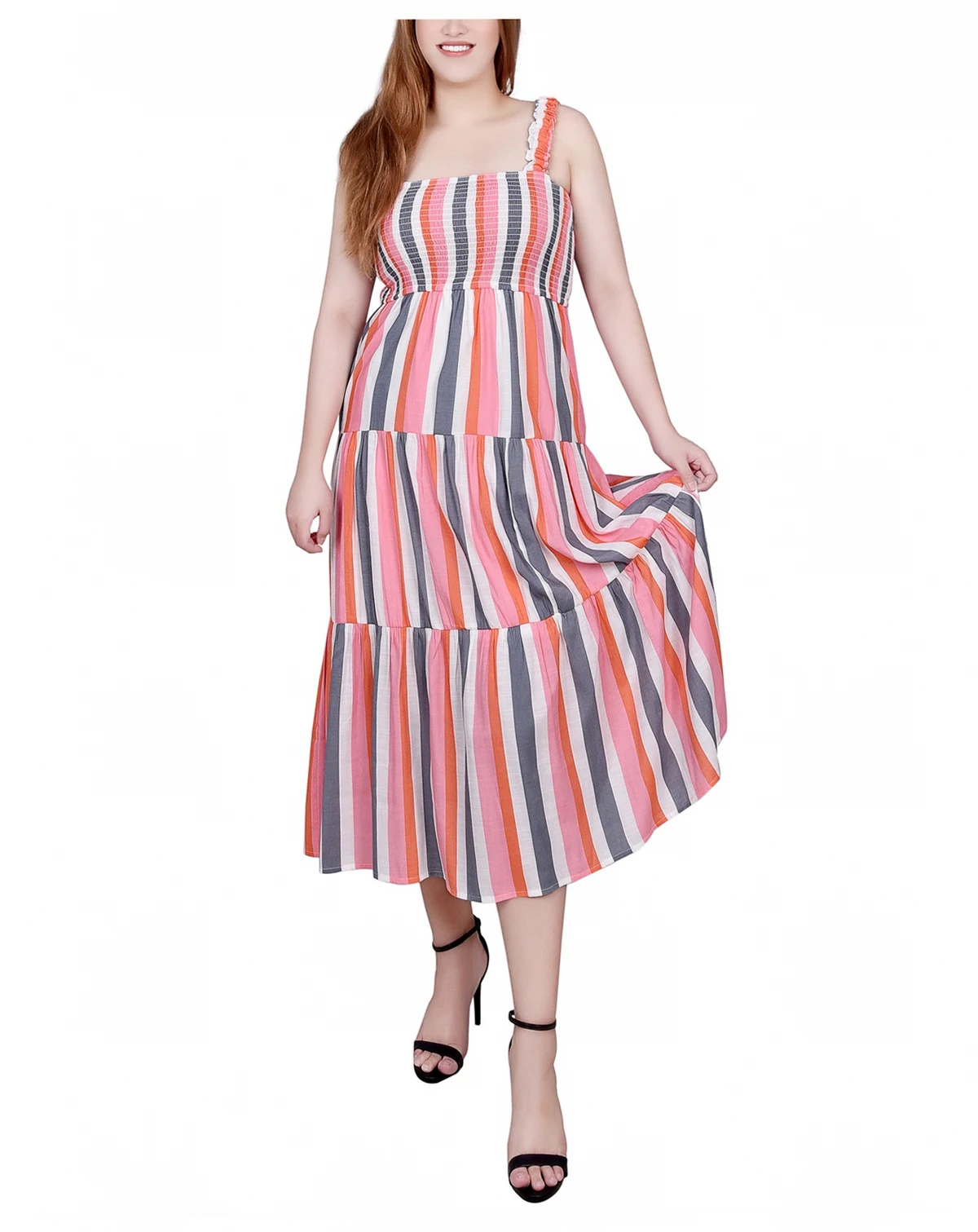 Petite Smocked-Bodice Tiered Midi Dress